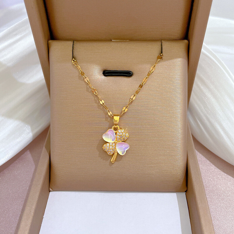 Women’s Fashion Jewelry Aurora borealis Gold Lucky grass Pendant Necklace 1PC