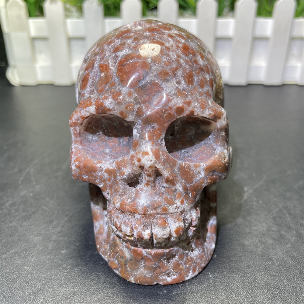 1.7LB 3.6″Natural Indonesian Agate Skull Crystal Quartz Carving Reiki Decoration