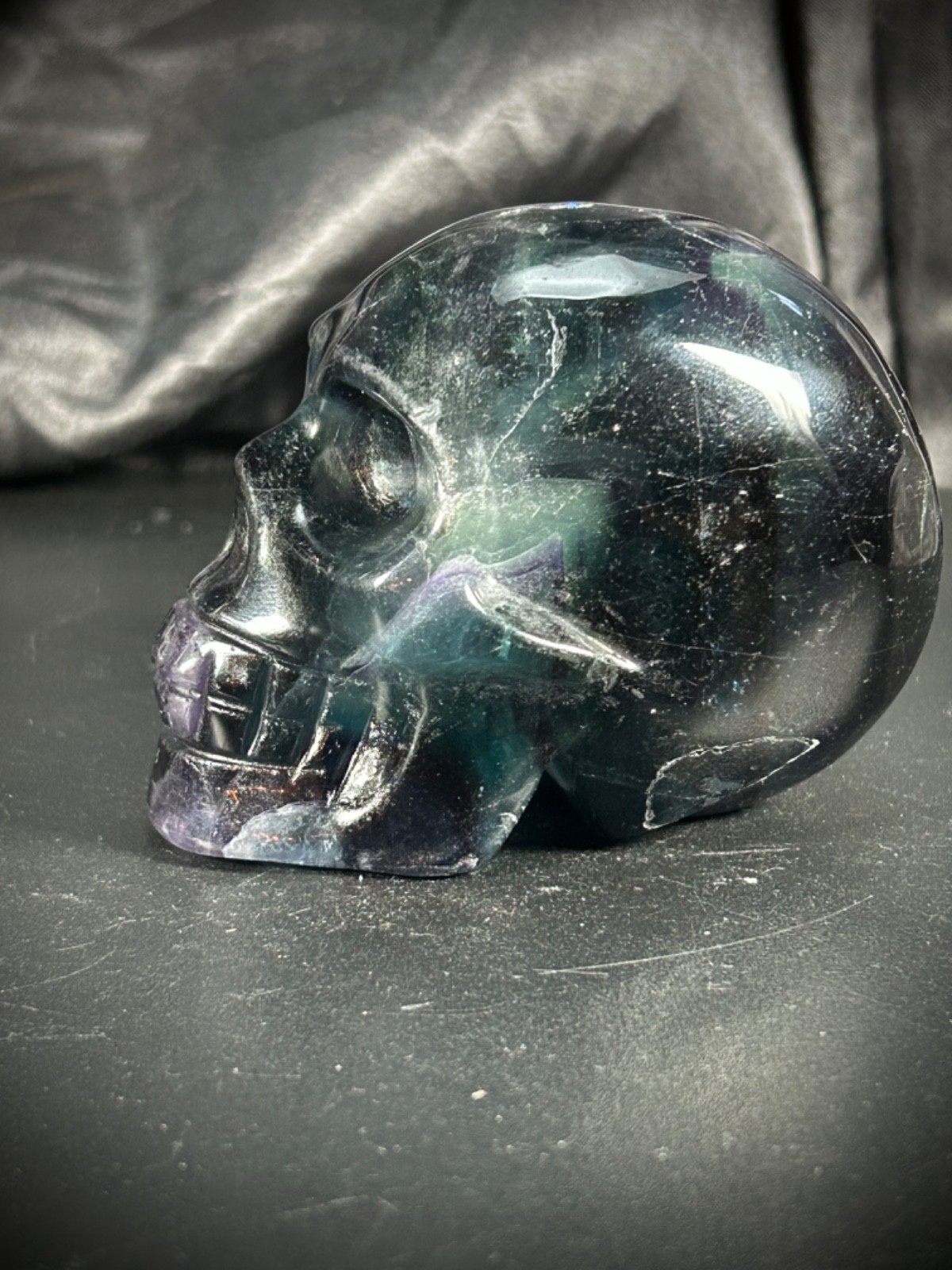 3.15″ Dark Blue, Green, & Purple Fluorite Skull 13.4oz (379 grams)