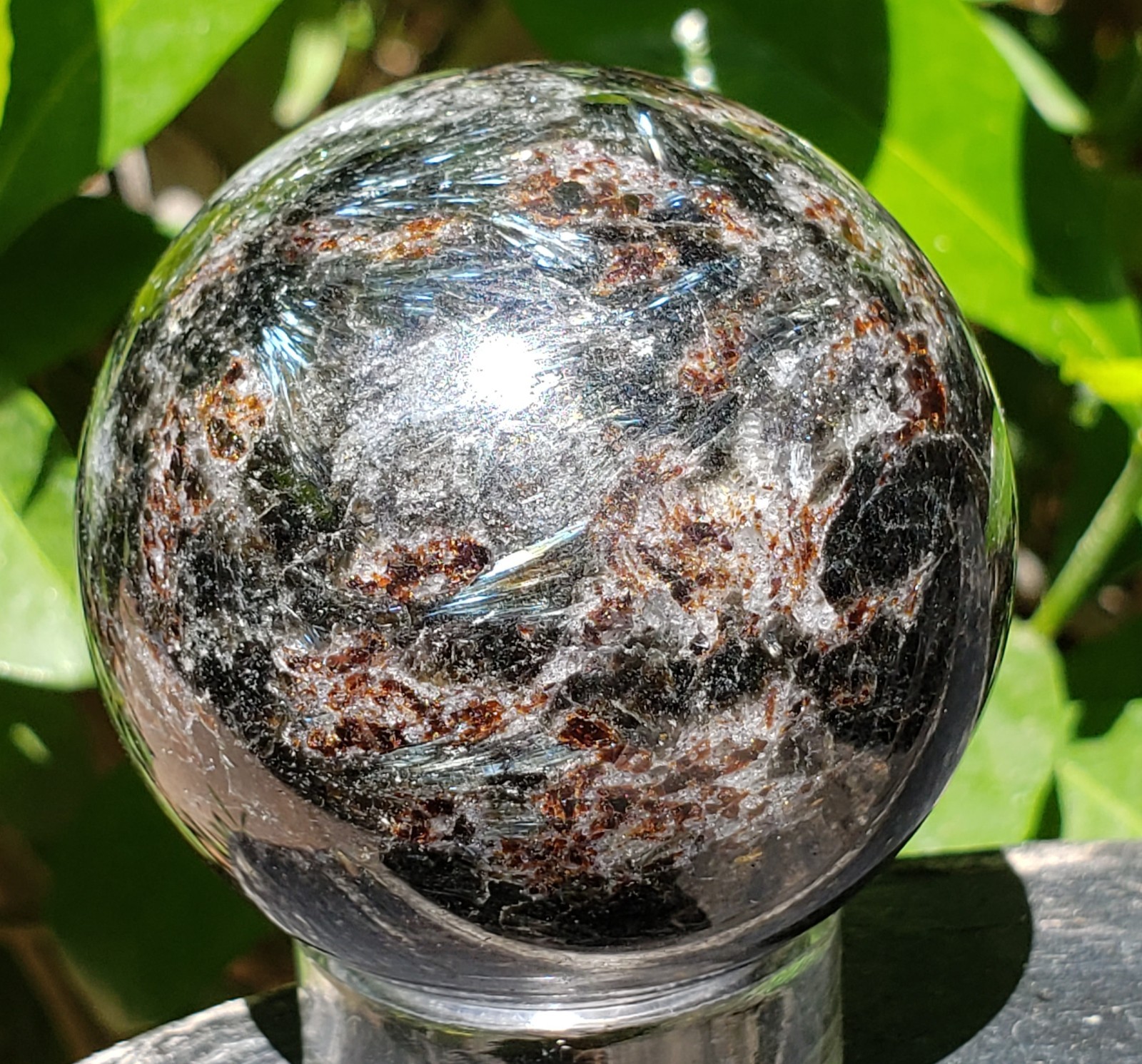 2″ Firework Garnet Astrophyllite Crystal Sphere Orb Ball, 220g or 7.7 oz