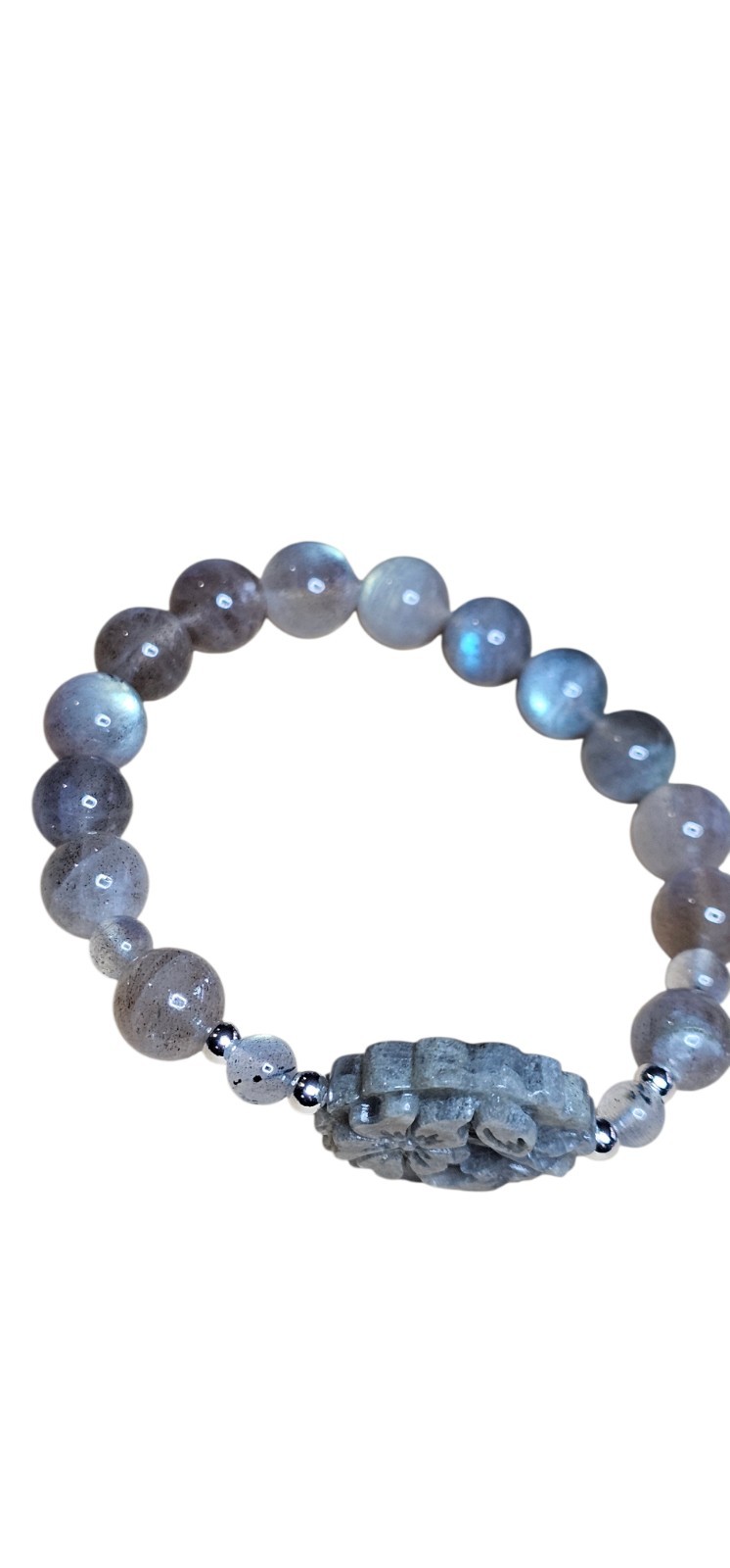 Natural Labradorite 10mm Bracelet With a 26mm Labradorite Flower