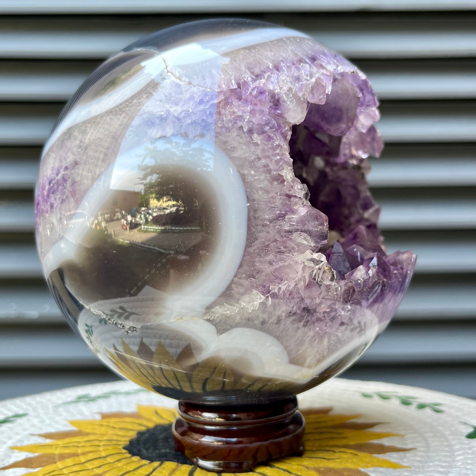 9.9 lb Natural Amethyst Geode Sphere Crystal Druzy Ball Gift Display Decor