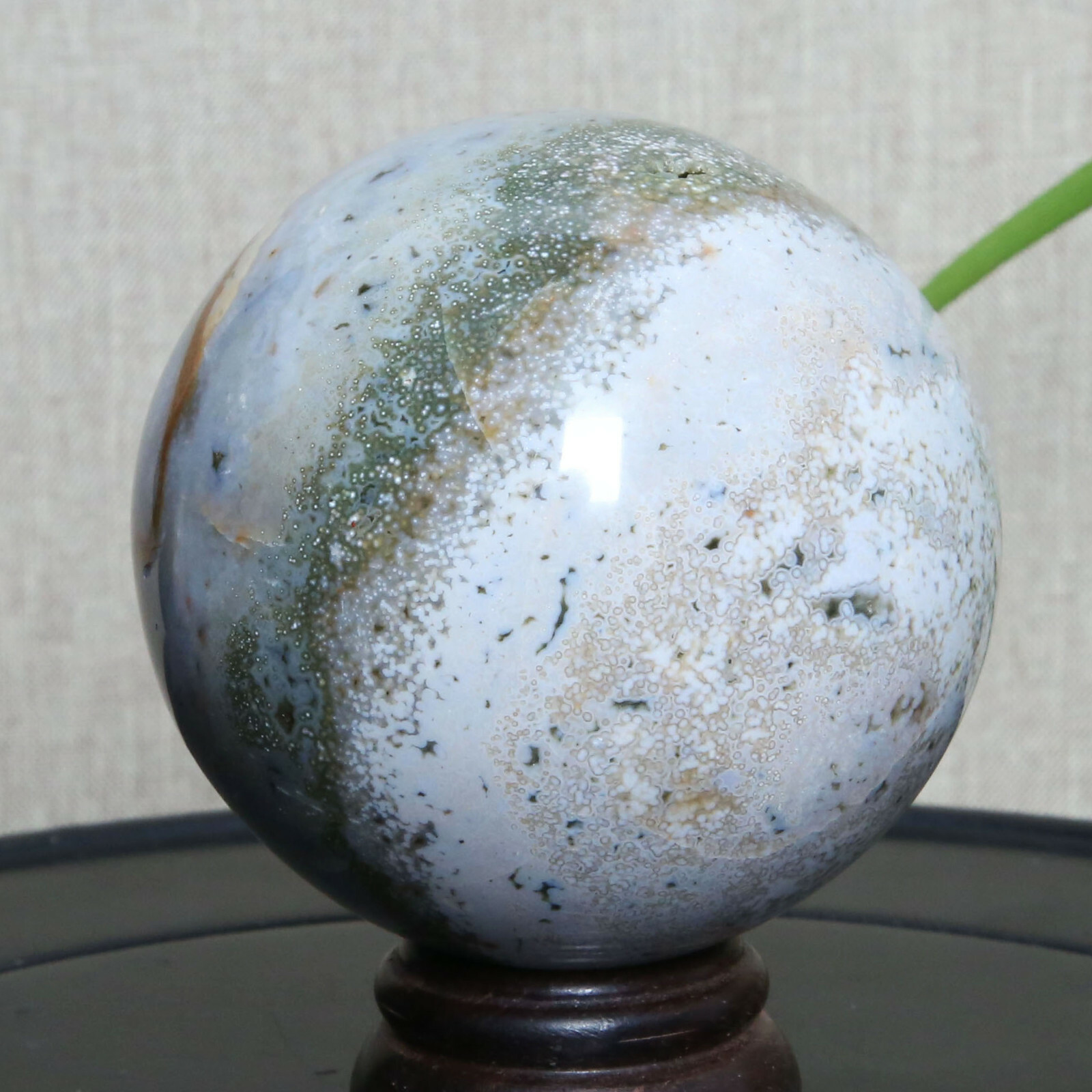 B3594-73mm-542g Amazing natural Ocean Jasper Orbicular Sphere Reiki Crystal Ball