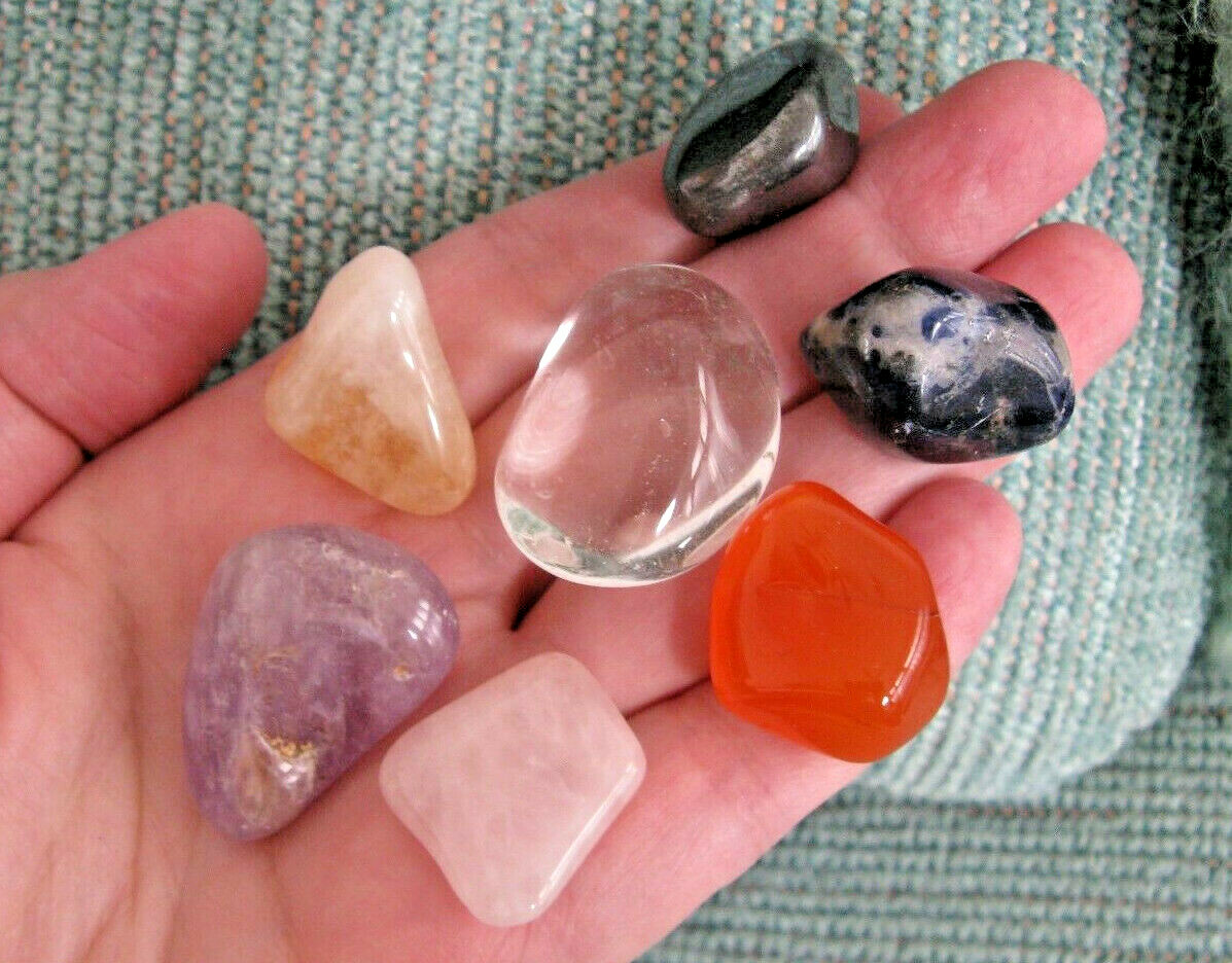 NEW CHUNKY CHAKRA CRYSTAL HEALING STONE NATURAL GEMSTONE SET w/Bag