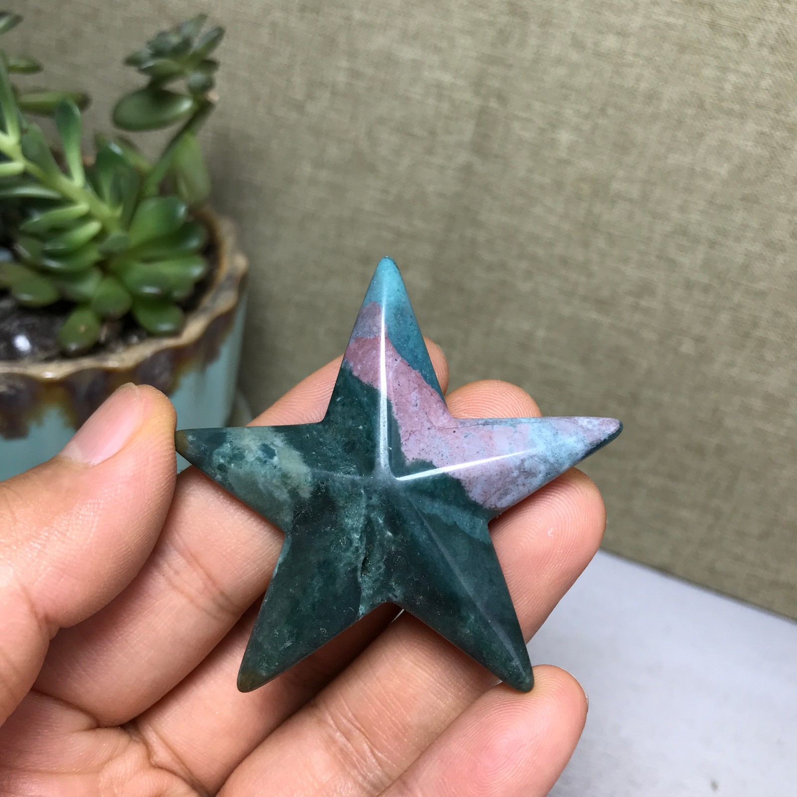 50mm Natural Ocean Jasper Hand carved five-pointed star specimens 17g A5248