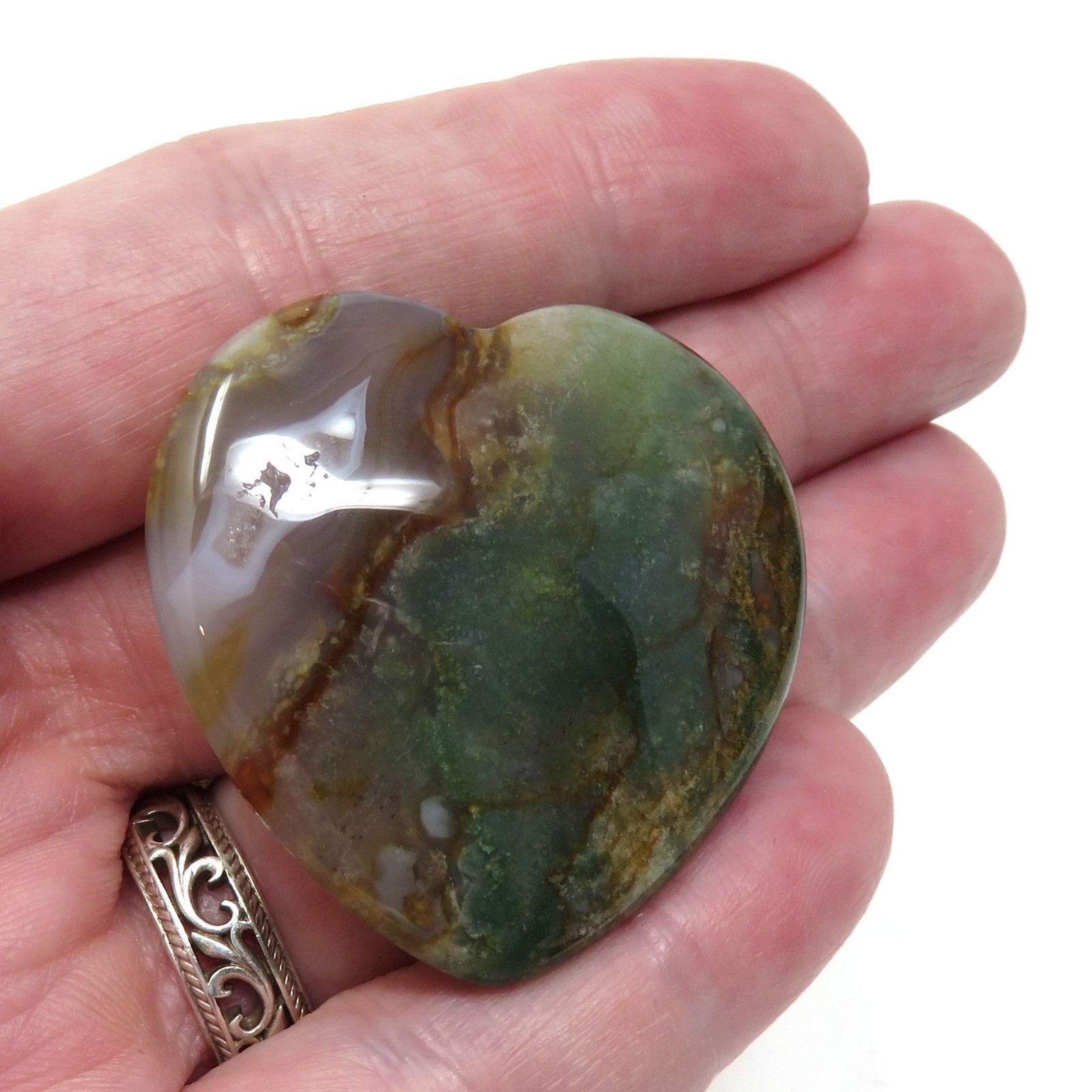 Indian Agate Stone Heart #1180- 40mm or 1.5″-Valentines Day Love Pocket Gemstone