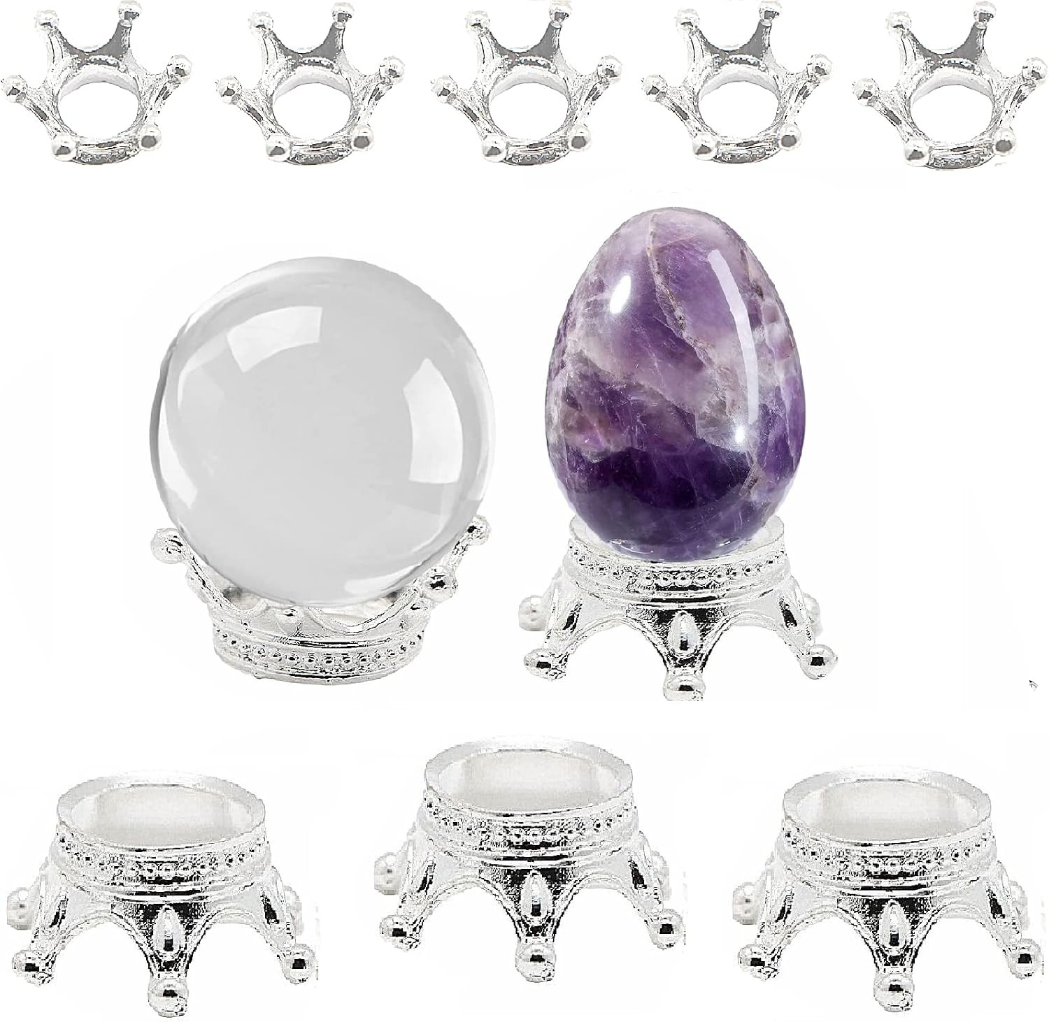 2 Sizes 10 Pcs Metal Silver Crystal Ball Stands Globe Stone Holders Sphere