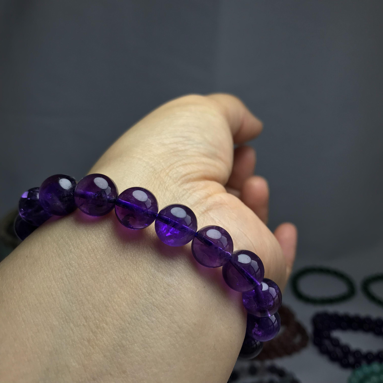 10mm Top Natural amethyst gemstone Crystal chain beads bracelet 29g A5267