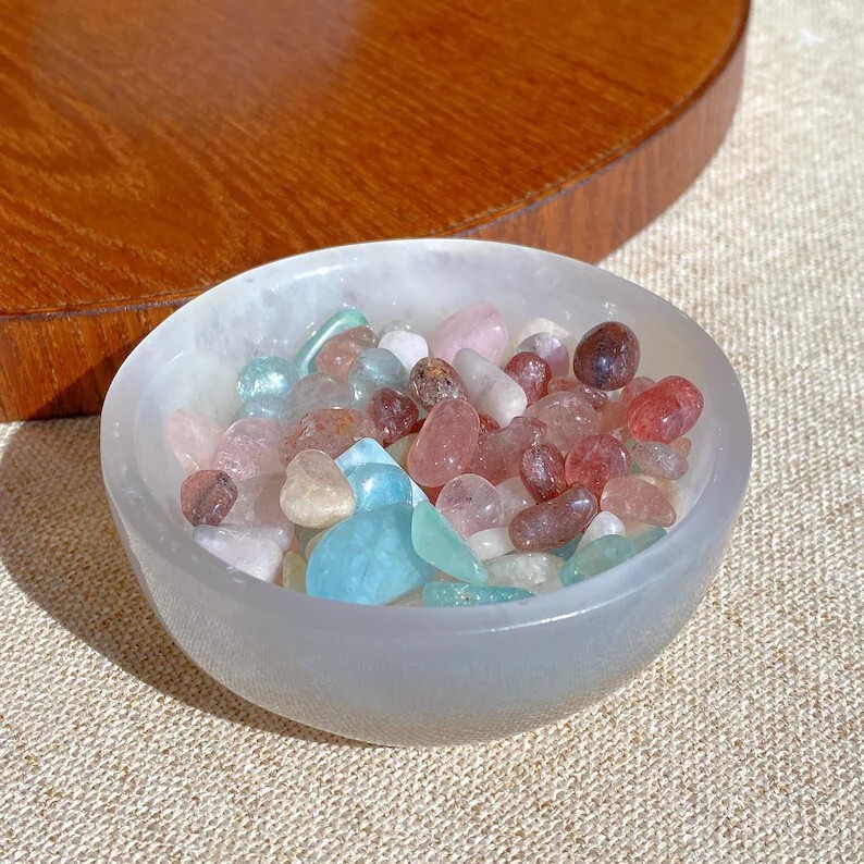 Selenite Polished Charging Healing Cleansing Degaussing Dish Offering Bowl 7-8cm