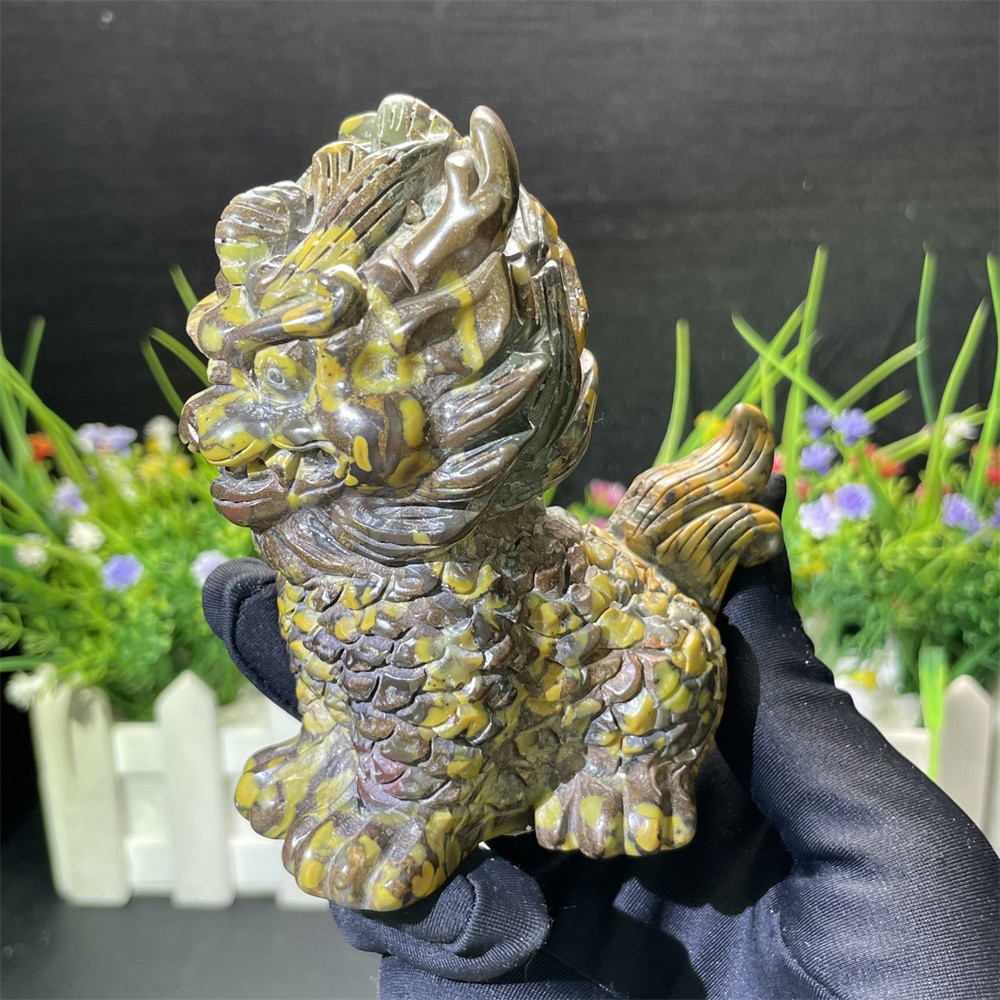 0.9LB 3.7″ Natural Mookaite Jasper Qilin Carved Crystal Healing Energy Decor