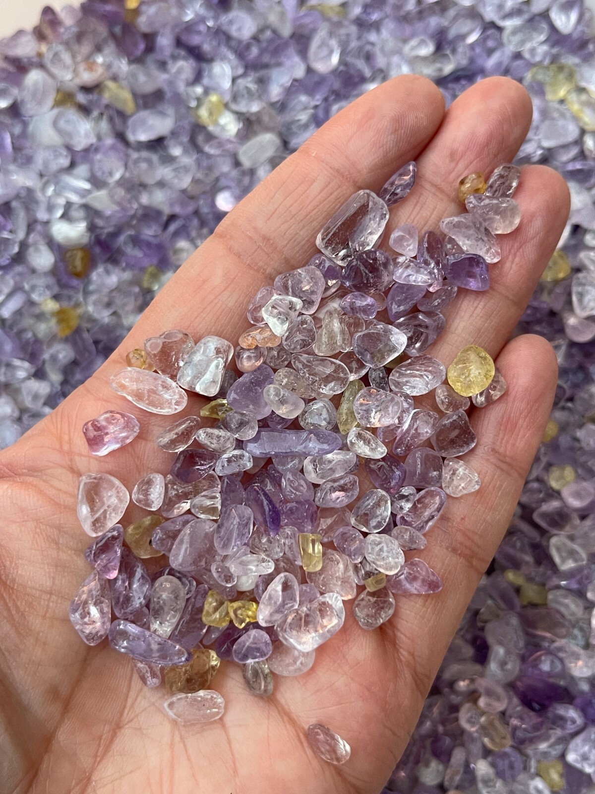 Grade A++ Ametrine Semi Tumbled Gemstone Mini Chips 4 -12mm, Wholesale Bulk Lot