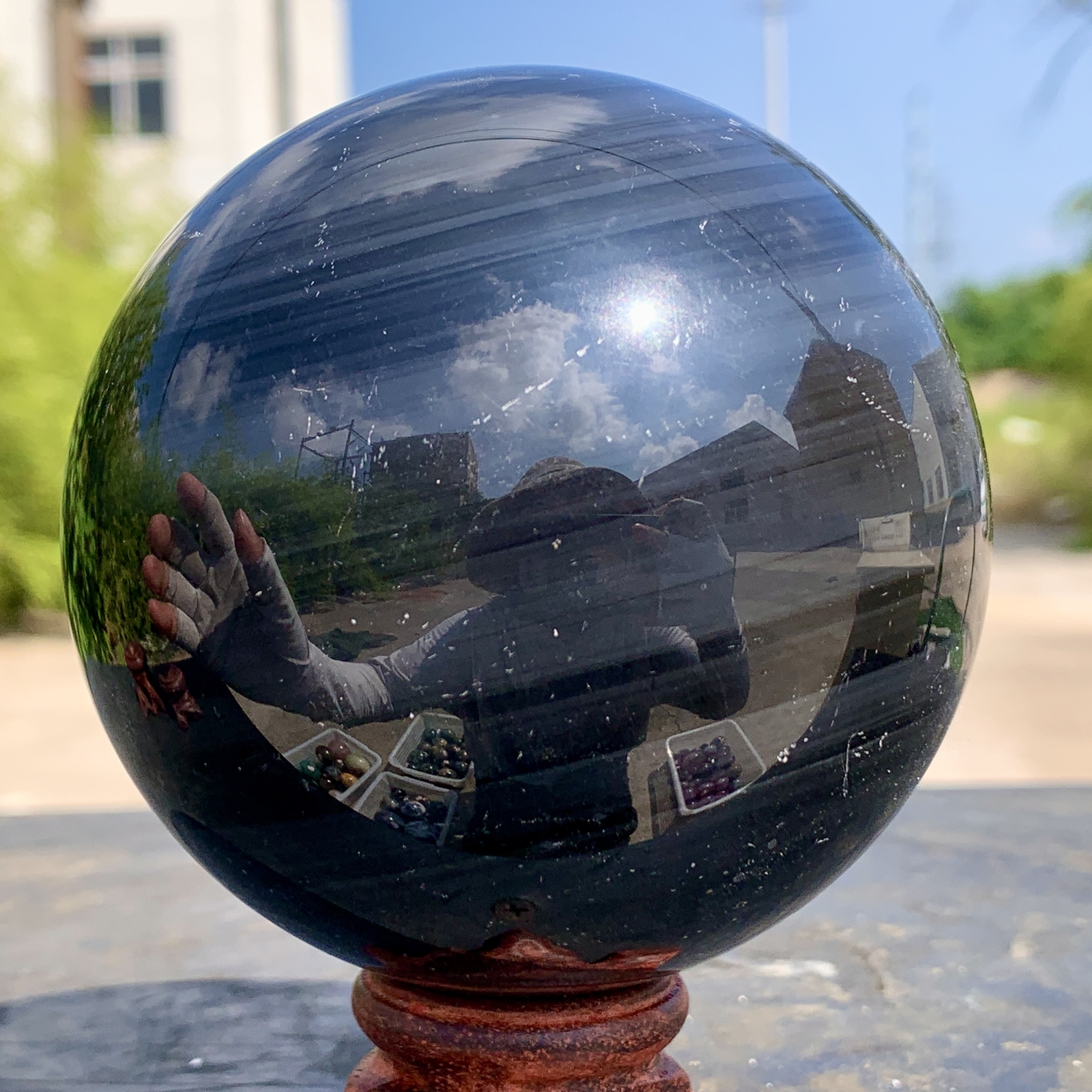 1.92LB Natural Silver Black Obsidian Sphere Quartz Crystal Ball Healing