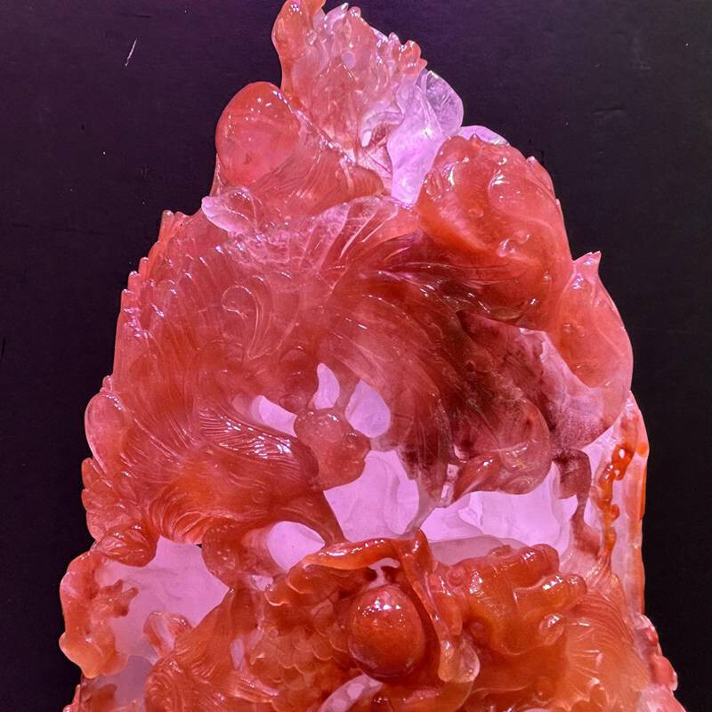 12LB Top Natural Red quartz crystal Dragon + Phoenix Carved Crystal skull Reiki