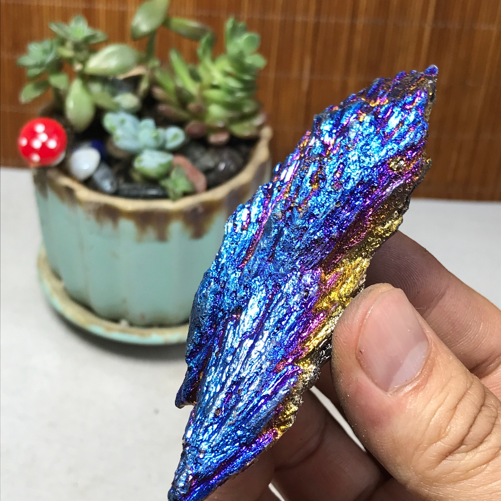 electroplated rainbow tourmaline rutilated uncut crystal specimen 62g A5567