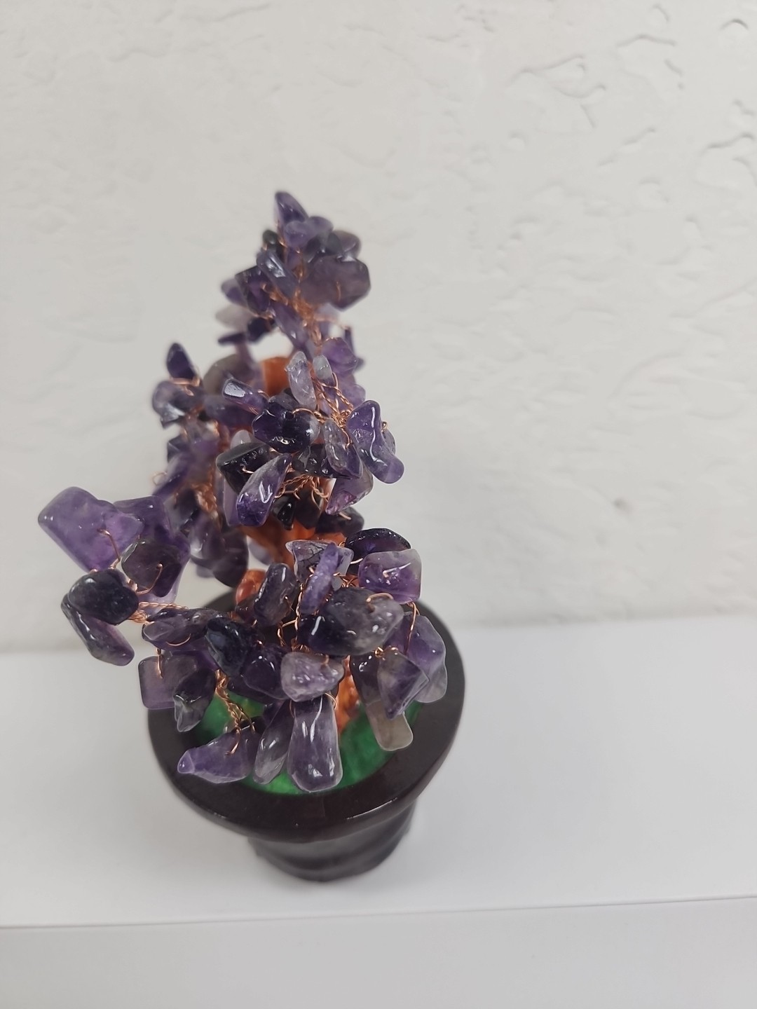 Amethyst glass gemstone bonsai tree – feng shui wealth tree in ceramic pot –