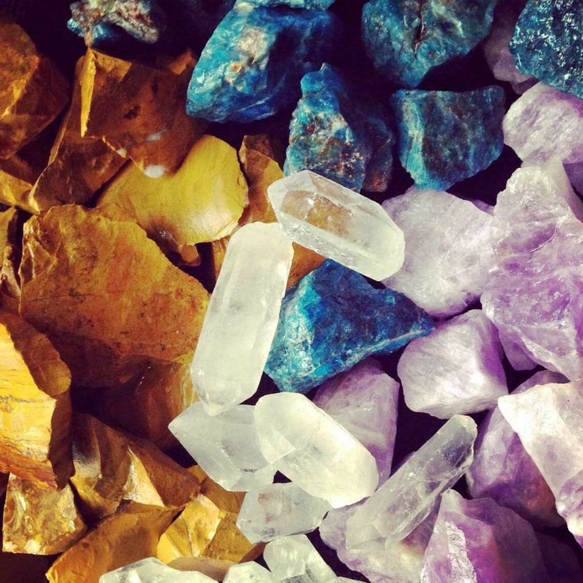 Quartz Crystal Beginner Set Starter Kit w/ 6 Raw Natural Minerals & Stones Geode