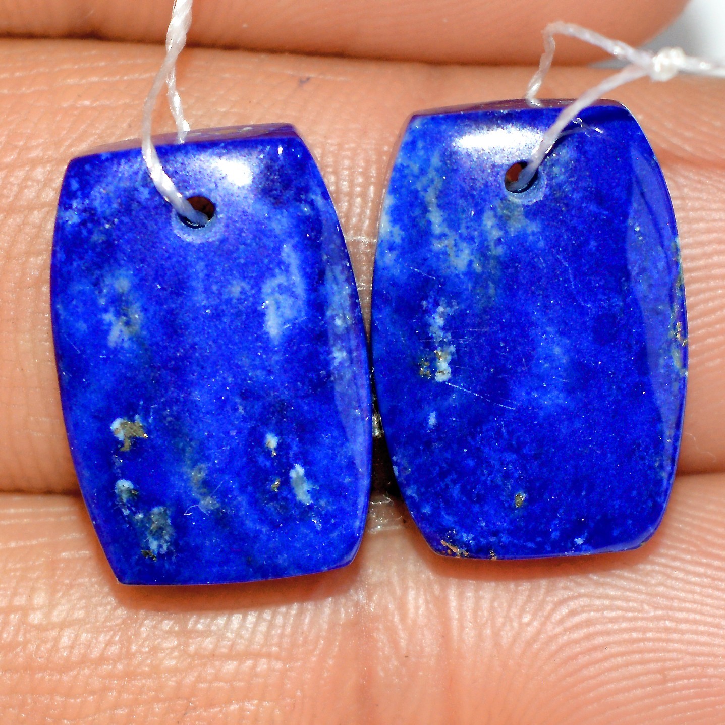 27 Cts Natural Lapis Lazuli Cabochon Gemstone Front Drill Pair 17x13mm #P768