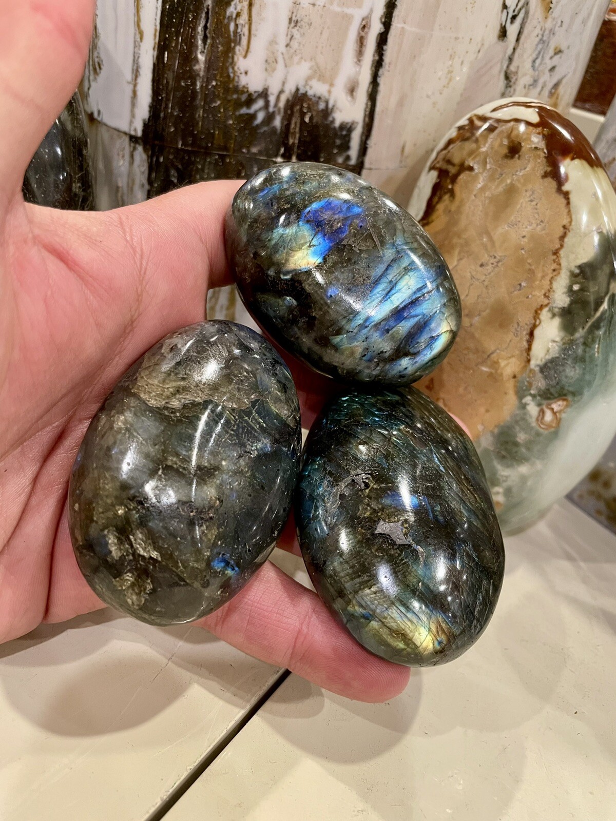 Labradorite Palm Stone Rock Healing Crystals Reiki Yoga 3″ ZENDA
