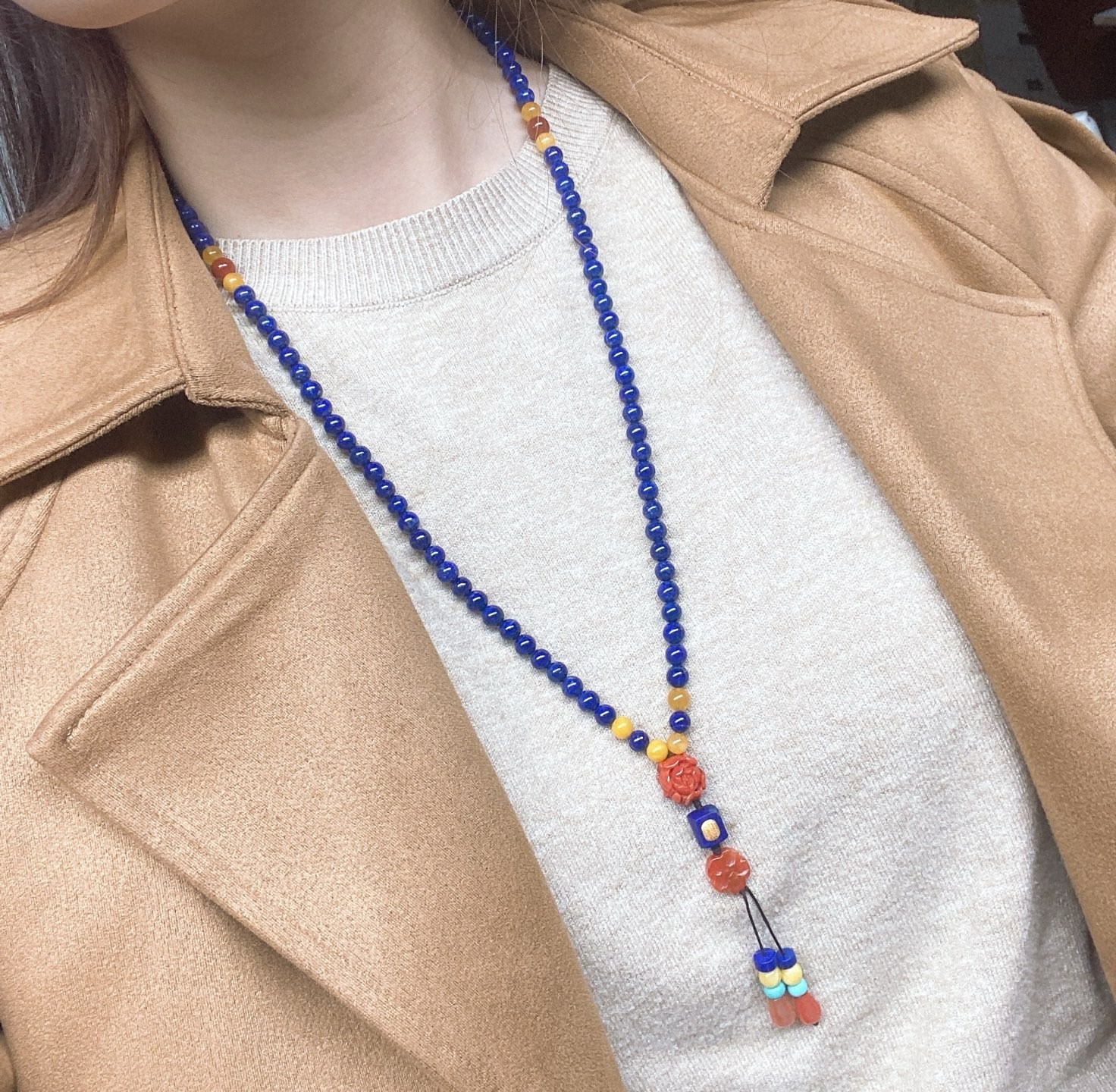 Imperial Blue Lapis Bead Nanhong Pearl Turquoise Ethnic Layering Neck Chain