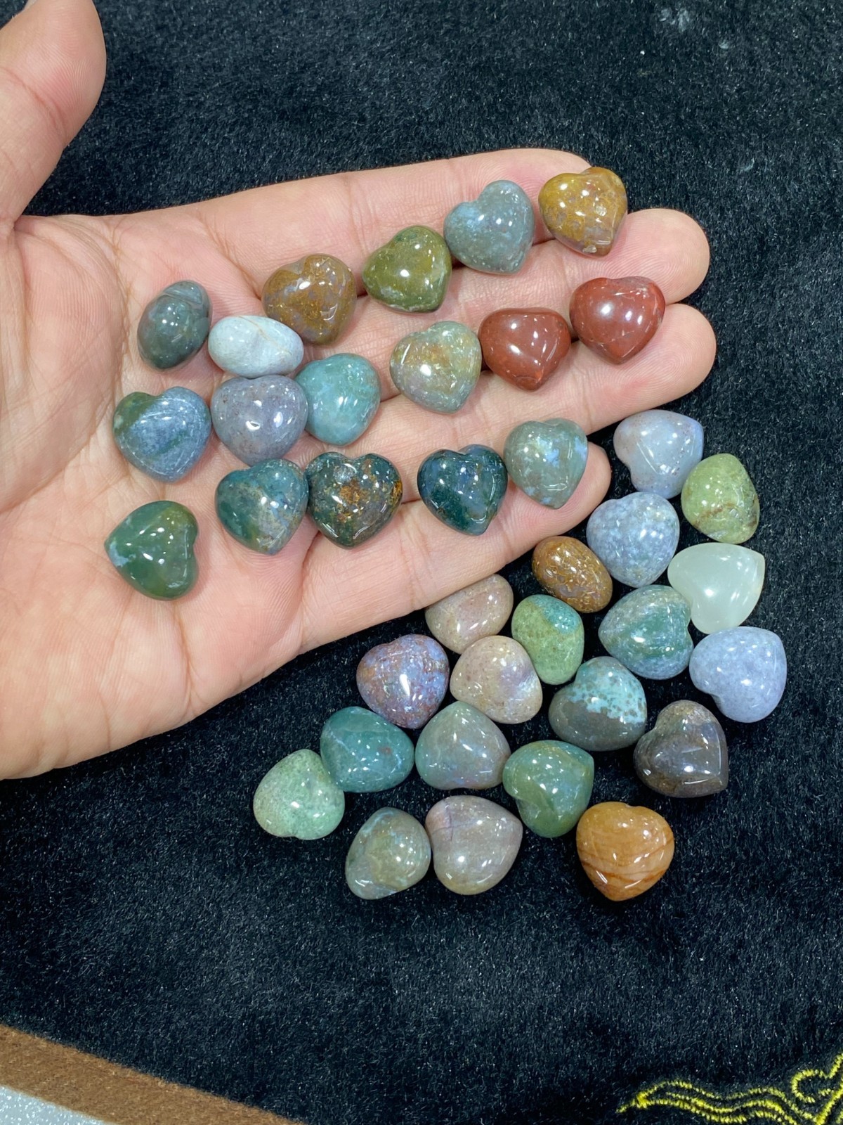 5pcs Natural moss agate Mini Heart hand-carved quartz crystal reiki healing