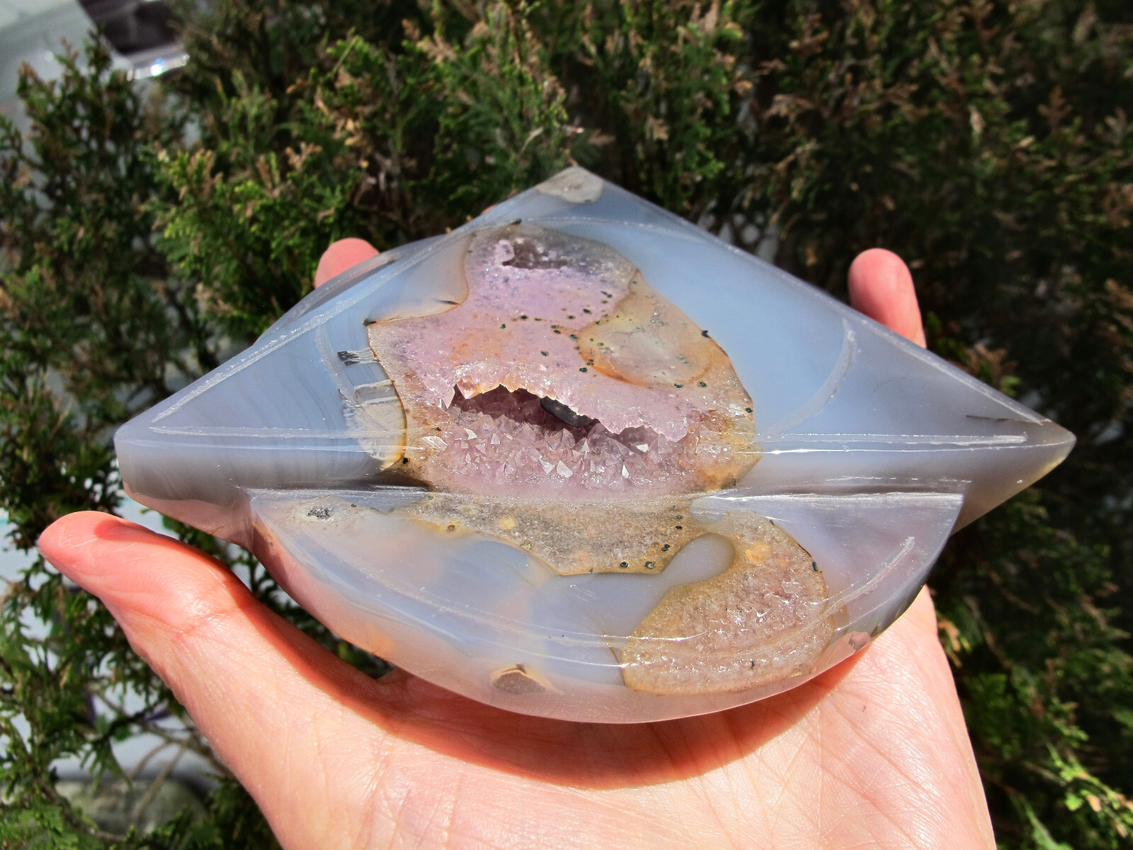Agate Amethyst Druzy Triangle Circle & stand Crystal Healing Natural Polished