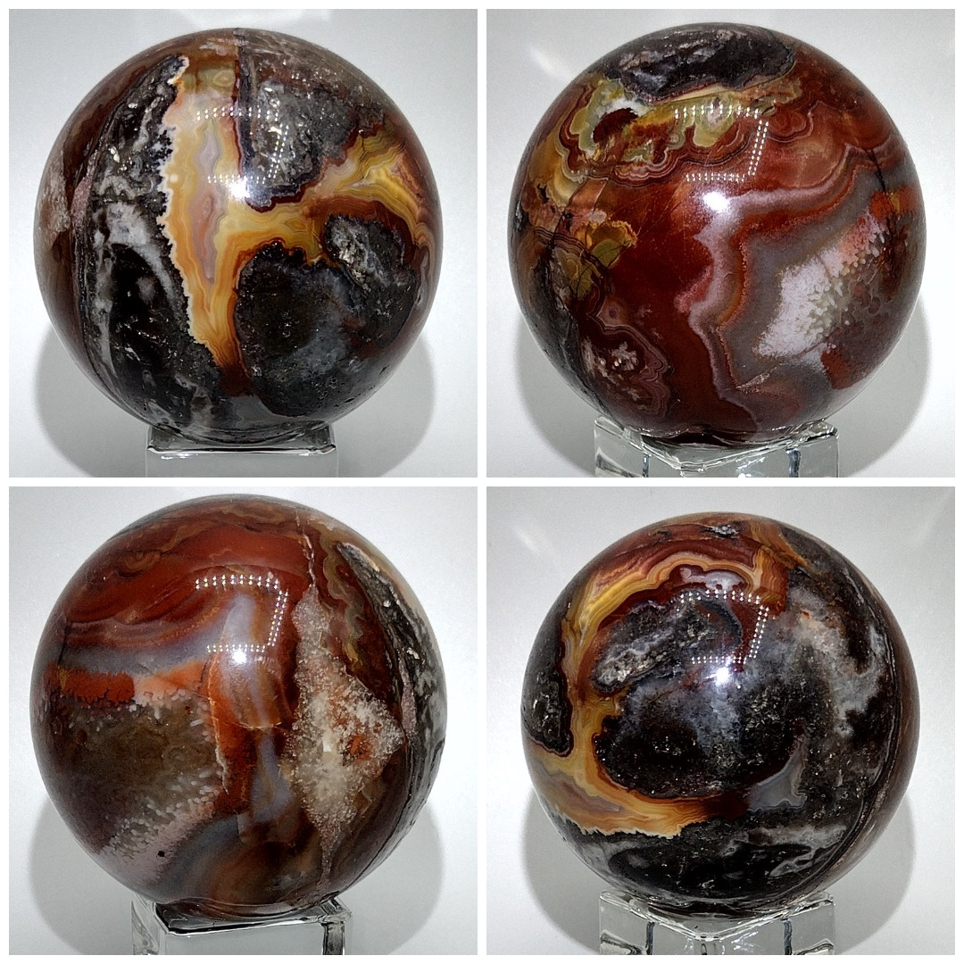 Mexican Crazy Lace Agate Sphere 58.5mm Druzy Crystal Ball Collector Display (11)
