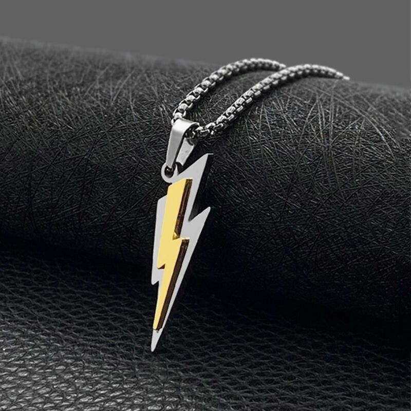 Men’s Fashion Jewelry Silver & Gold Lightning Bolt Pendant Necklace Reiki 1PC