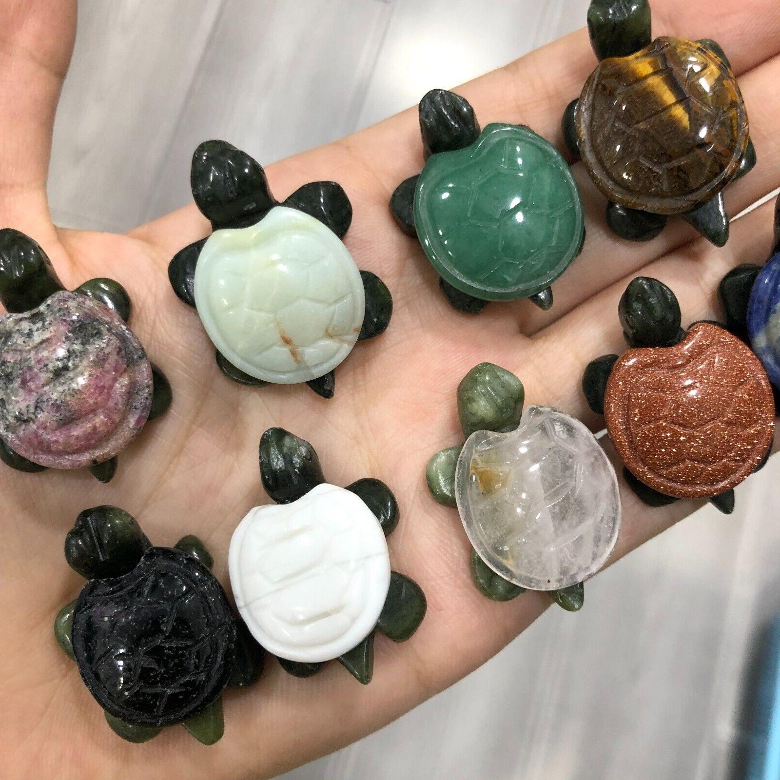 5pc Natural mix Quartz hand Carved Mini Sea turtle crystal Reiki healing