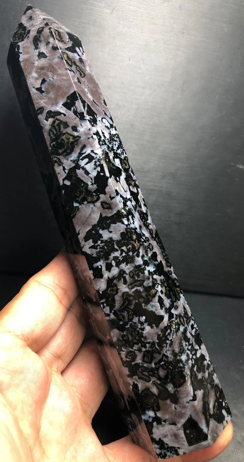 547g 190mm Indigo Gabbro Terminated Generator Mystic Merlinite Crystal Point
