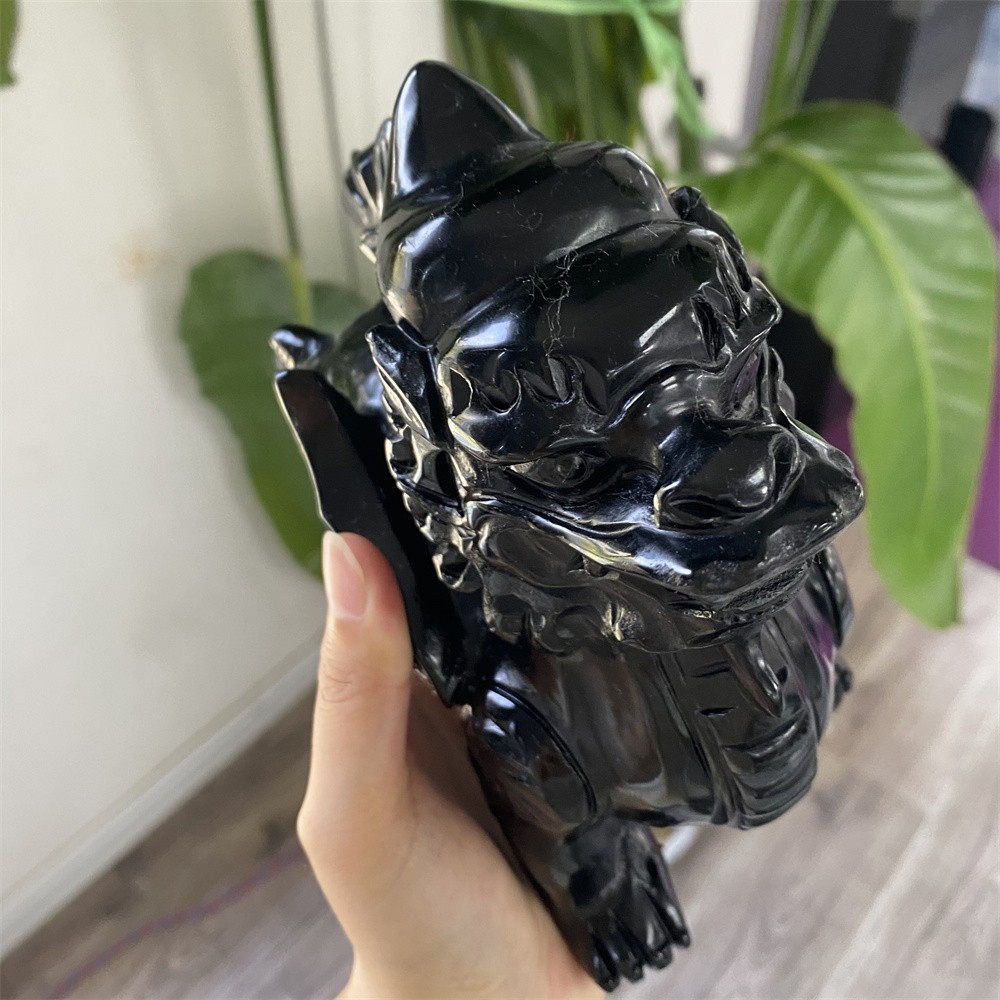 3.9LB 5.5″Natural A+Black Obsidian Kylin Statue Crystal Reiki Carving Decor