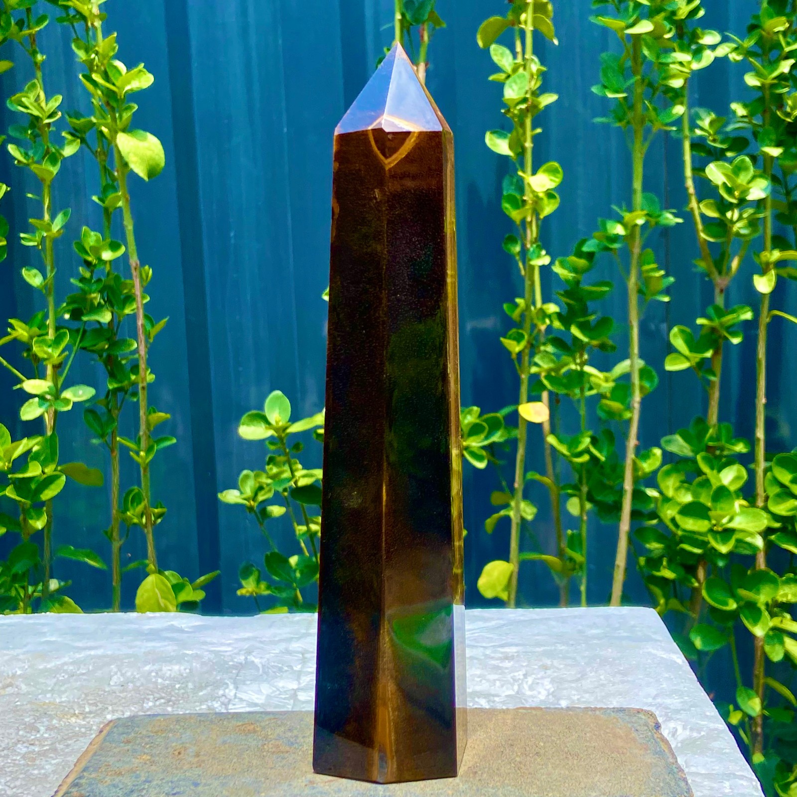 1.9LB Natural Golden Tiger Eye Stone Obelisk Quartz Wand Crystal Pillar Healing