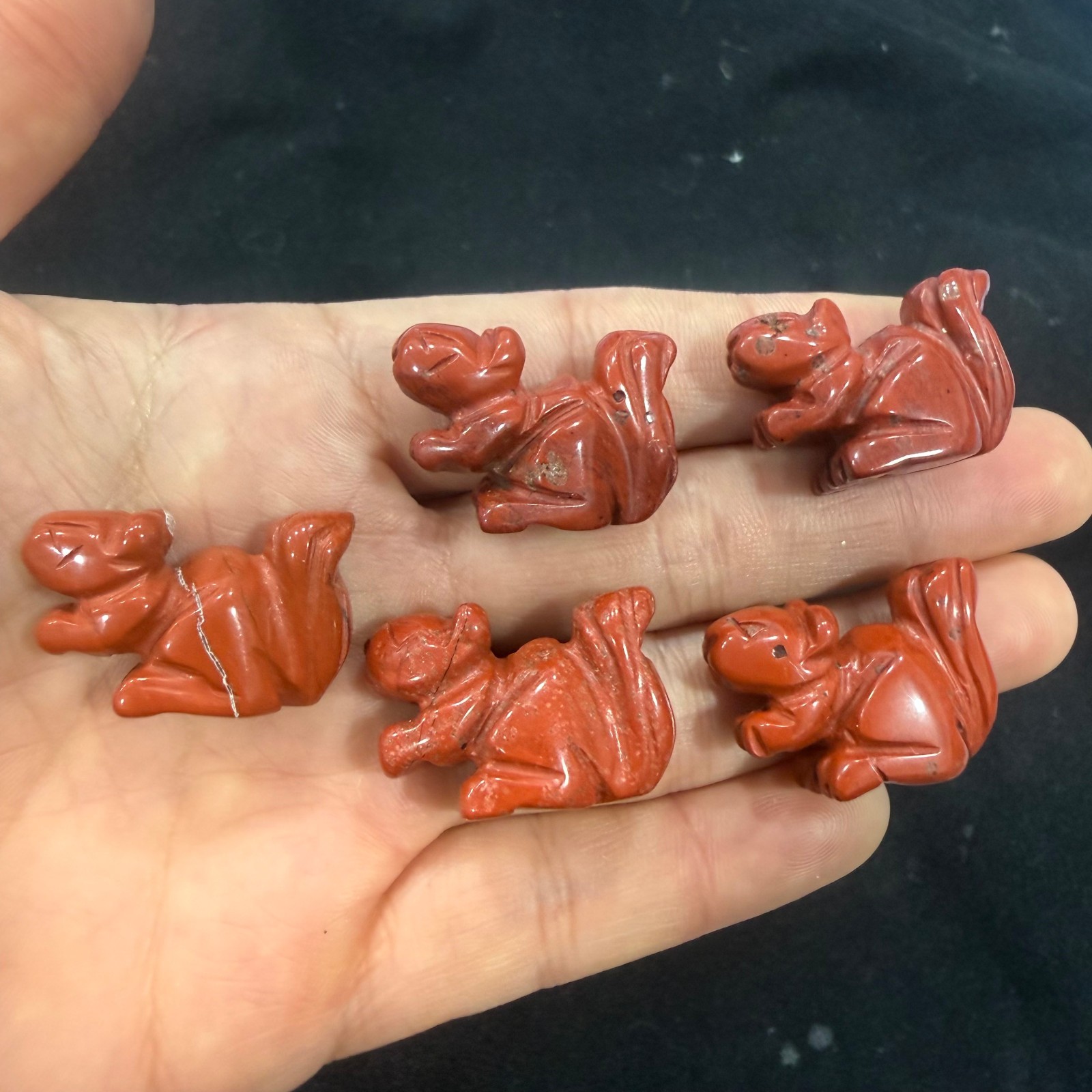 5pc Natural Red jasper Carved Squirrel Quartz Crystal Healing Gift