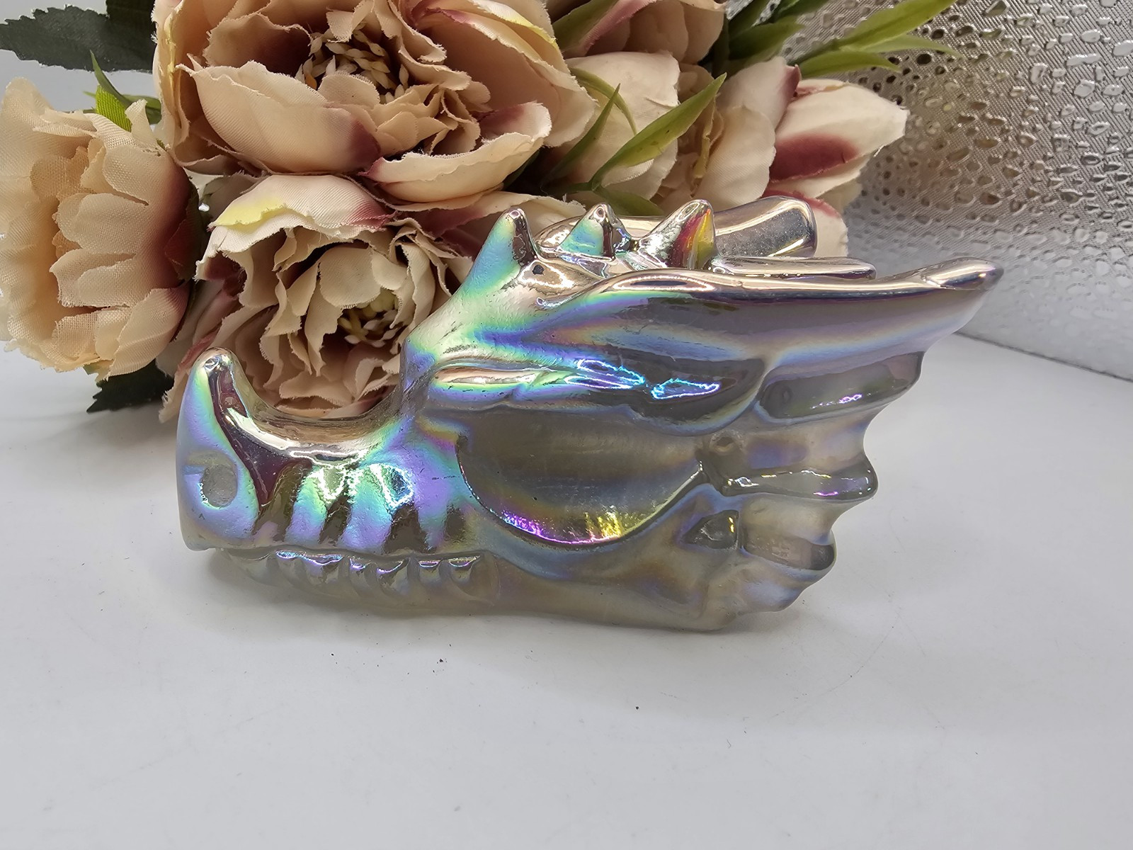 Angel Aura Clear Quartz Rainbow crystal Dragon Head Skull 160g 7.5x4x3.6cm
