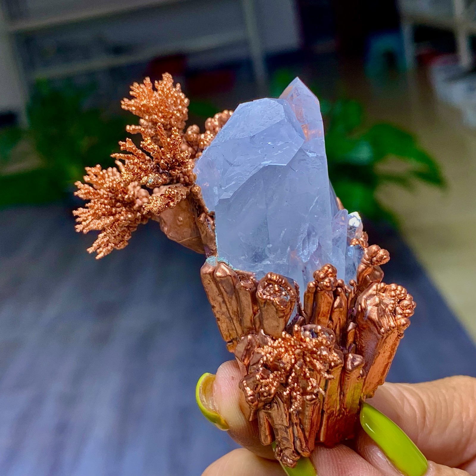 115G Rare iridescent Native Copper with white quartz crystal mineral-symbiosis