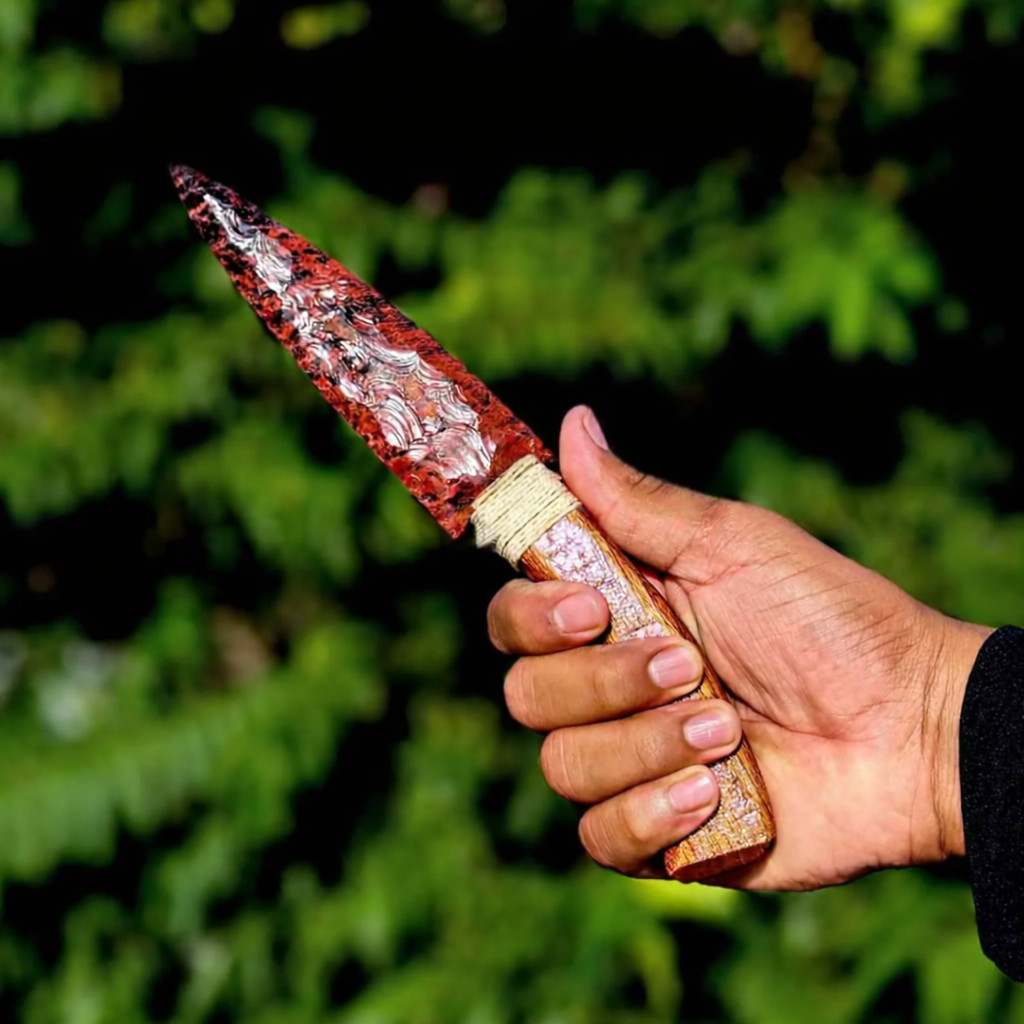 Natural Mahogany Obsidian Dagger 10″ Wooden Handle Handcrafted Spear Knife