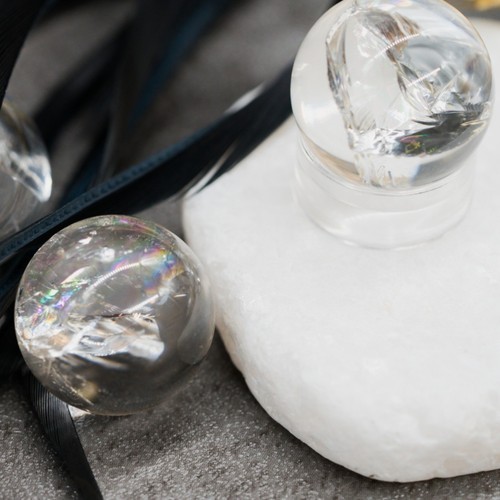 Rainbow Clear Quartz Crystal Sphere Spiritual Healing Crackle Quartz Ball