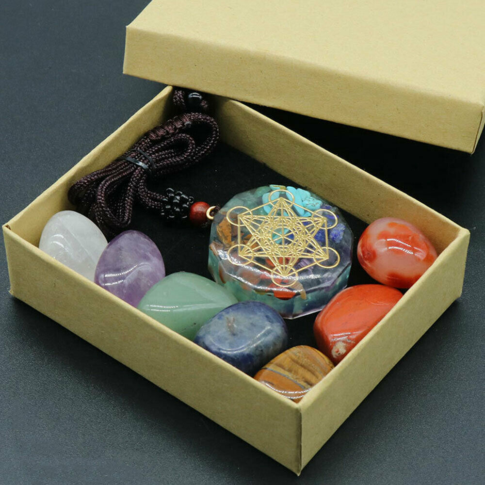 Natural 7 Chakra Stone Orgone Necklace Crystal Quartz Chip Pendant Reiki Healing