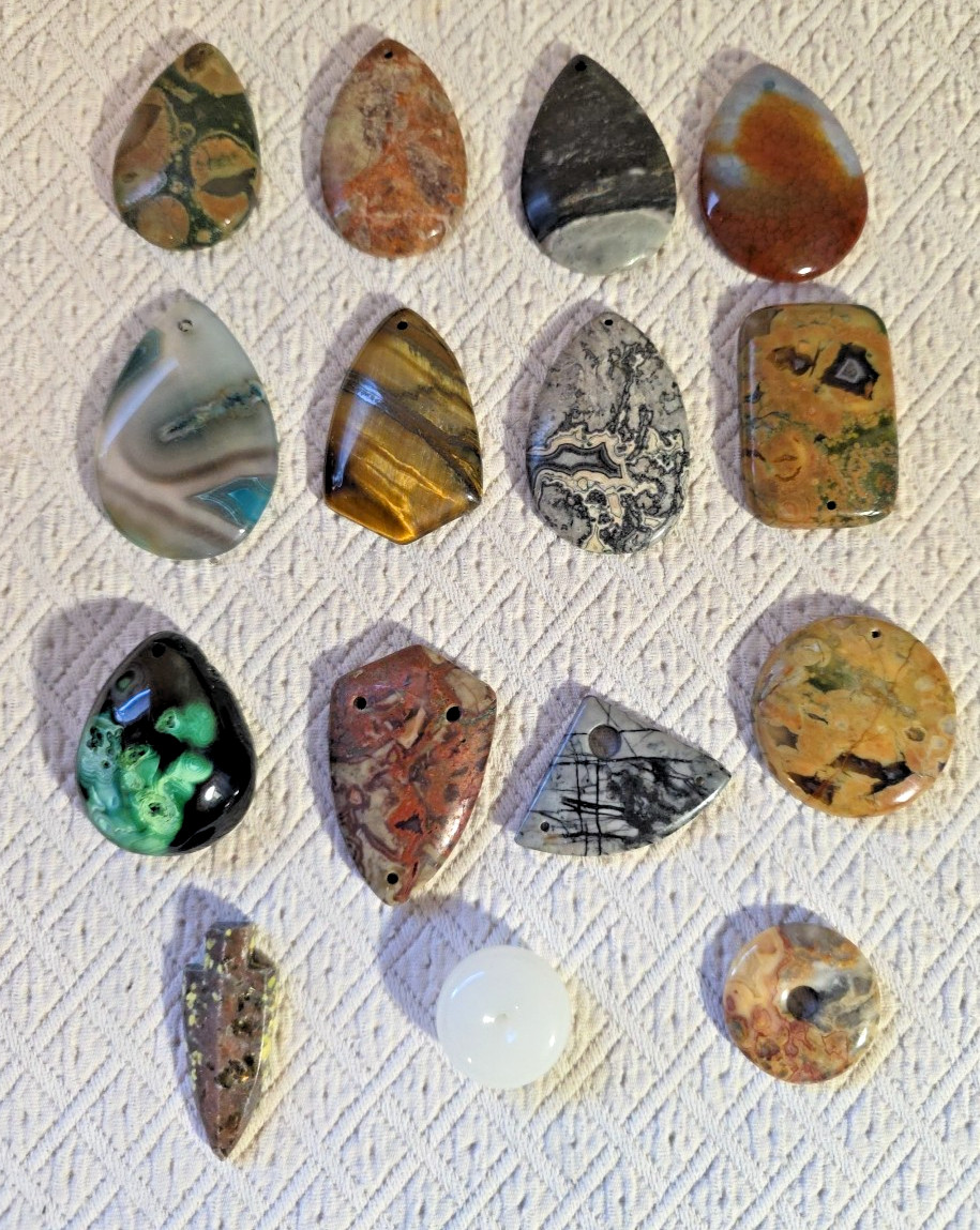 Polished Rock Stone With Small Holes to make Jewelry Set Of 15