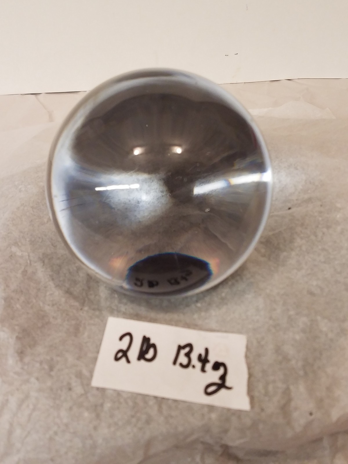 Glass Ball Solid Clear Sphere Flat on One side Paper Weight 4 Inch Diameter