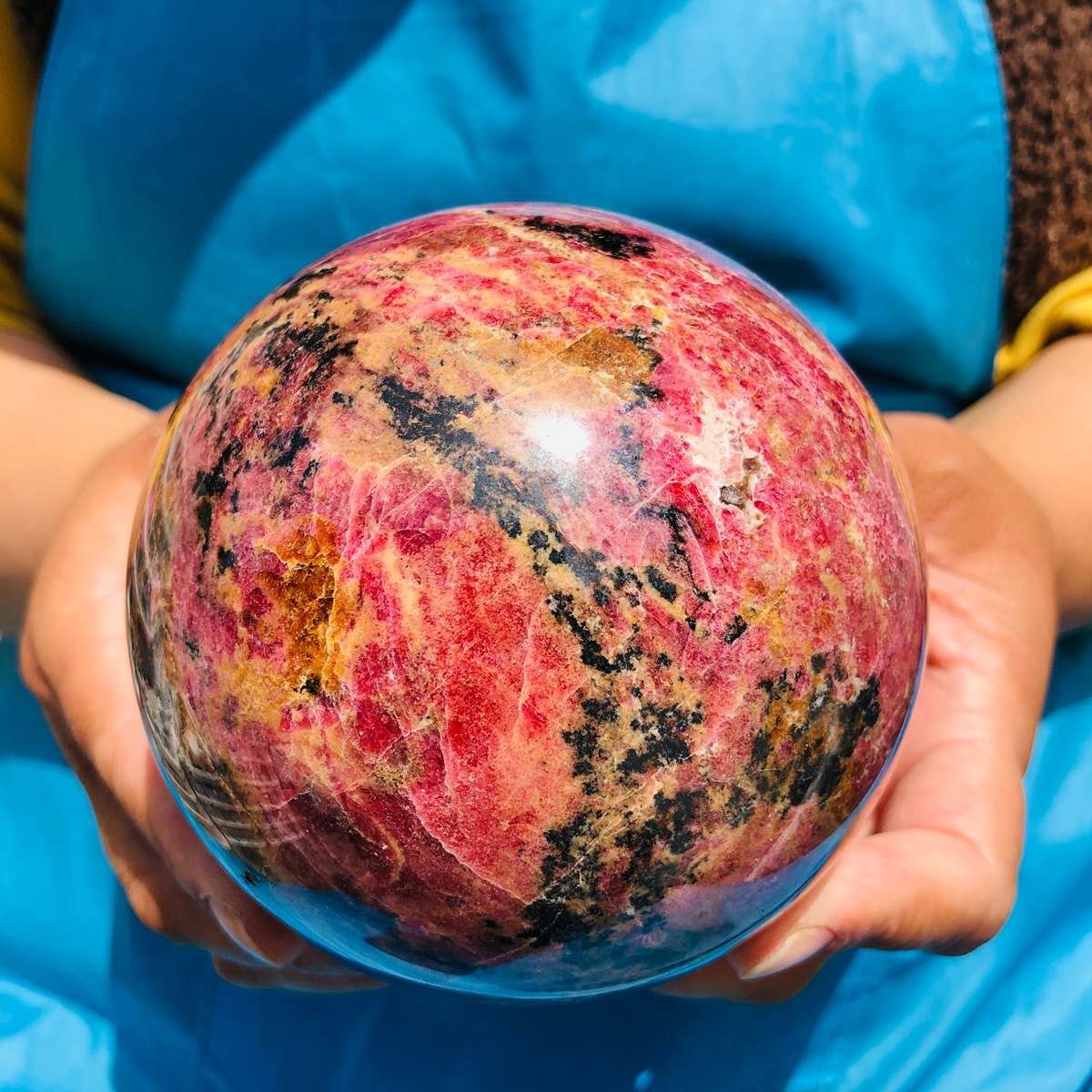 4.4 LB Natural Rhodonite Crystal Sphere Pink Black Healing Gem Stone 4795