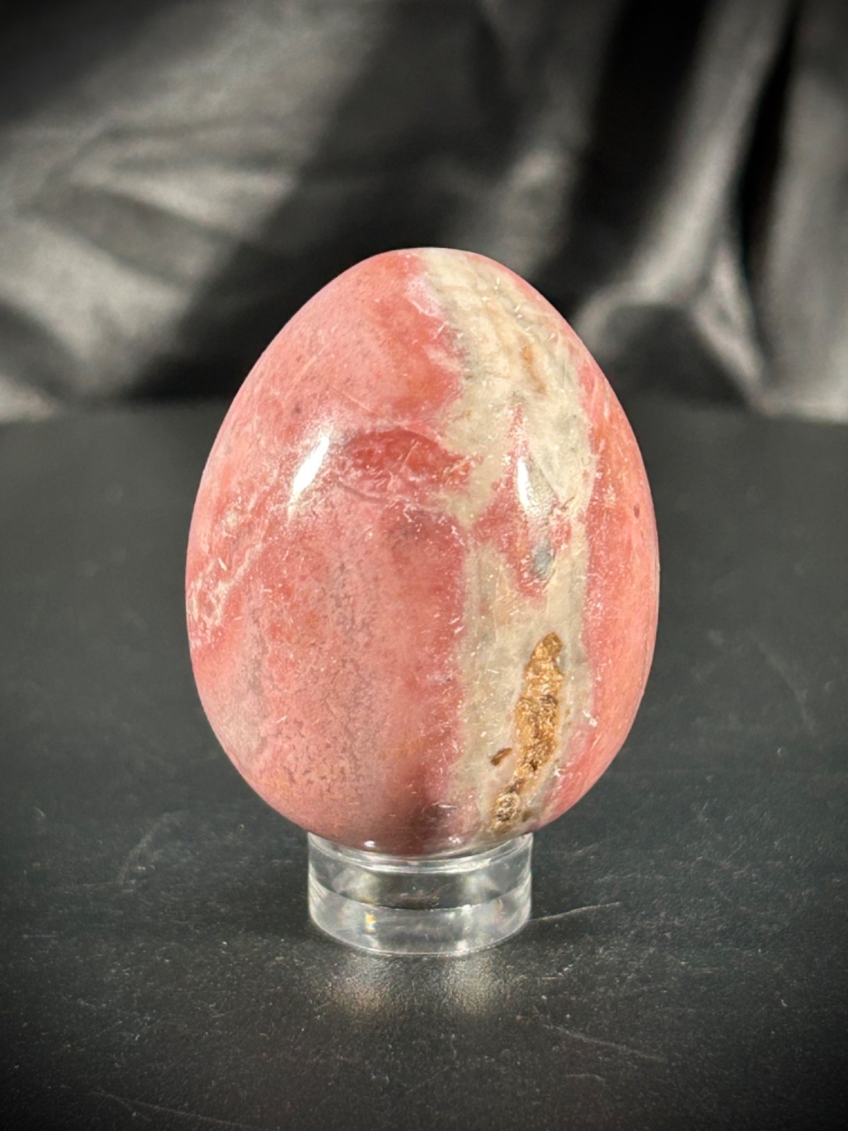 Gorgeous 1.75″ Rhodochrosite Egg With Acrylic Stand 3.2oz (92 grams)