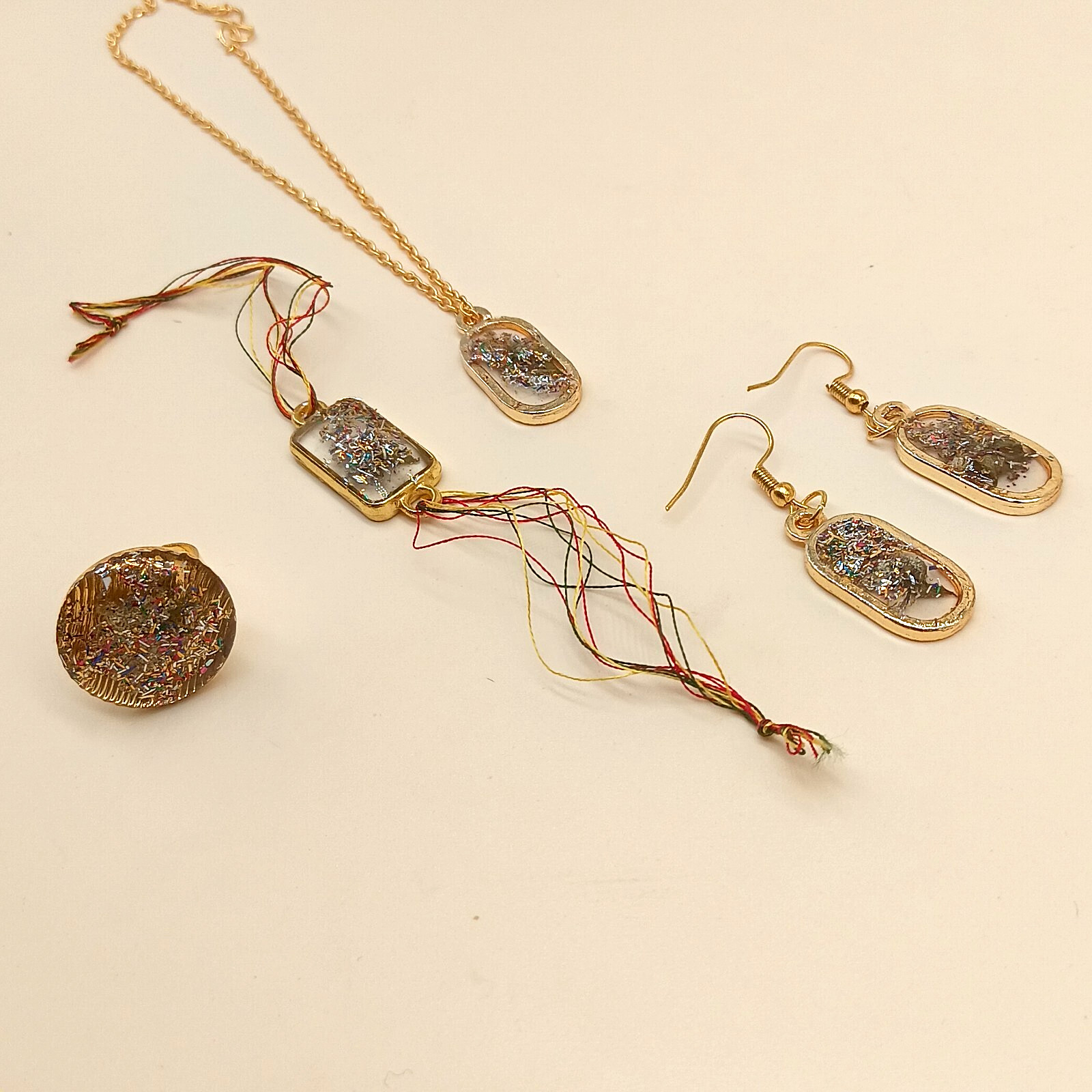 Glittering Botanical Resin Jewelry Set