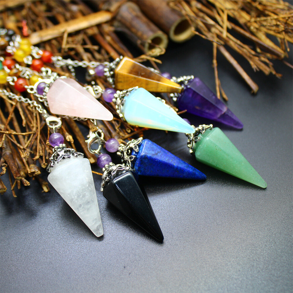 7 Chakra Crystal Pendulum Star Moon Natural Quartz Reiki Hexagon Stone Pendant
