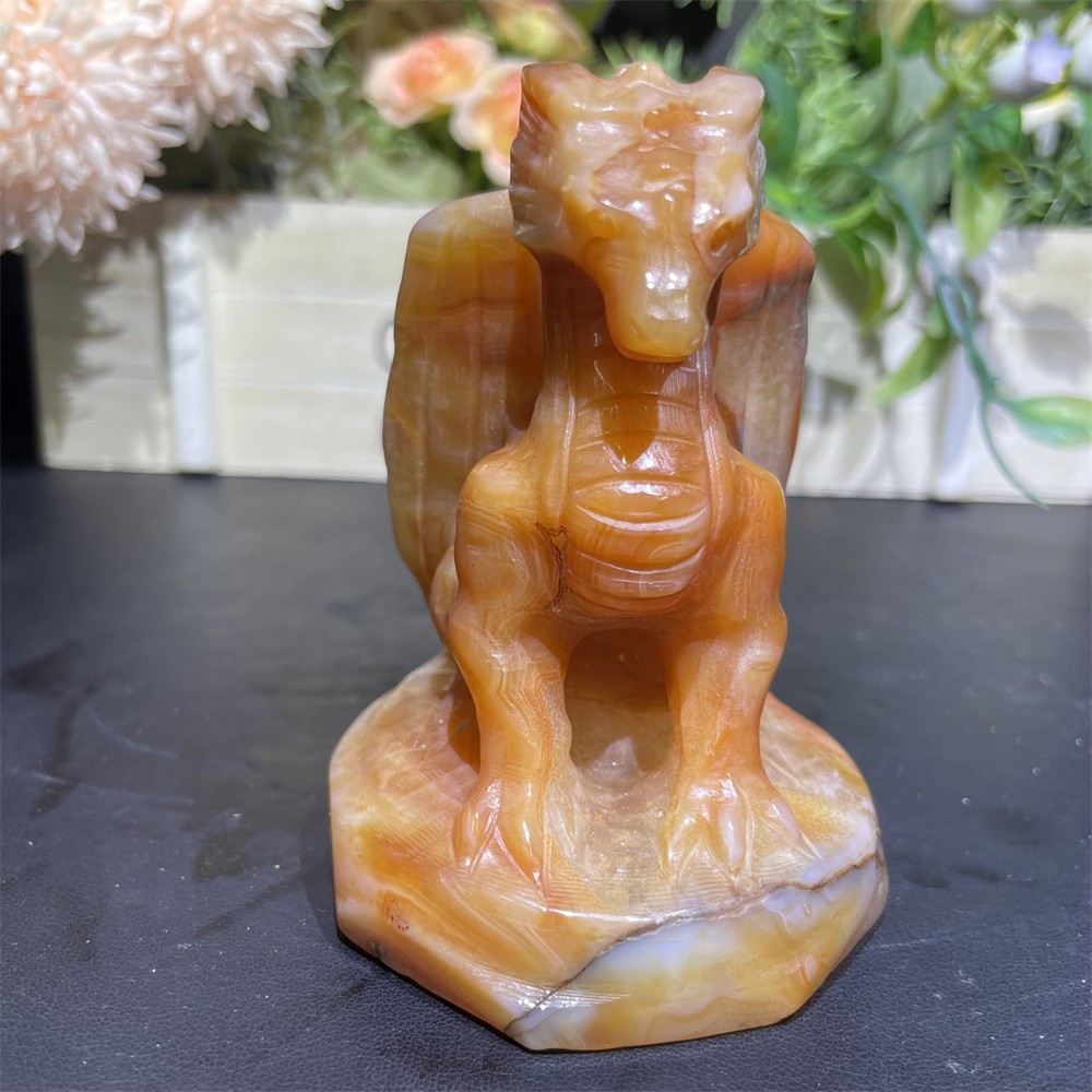 0.6LB 3.5″ Natural Carnelian Sardonyx Dragon Figurine Quartz Crystal Reiki Decor