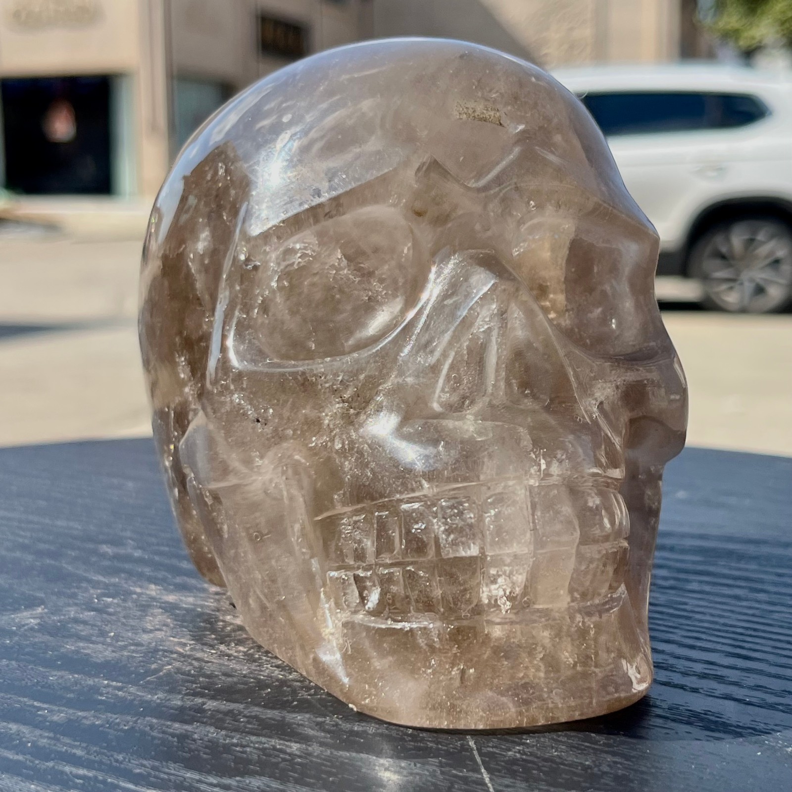 Real Smoky Quartz Stone Carved Human Skull Model Mineral Specimen Display 4 lb