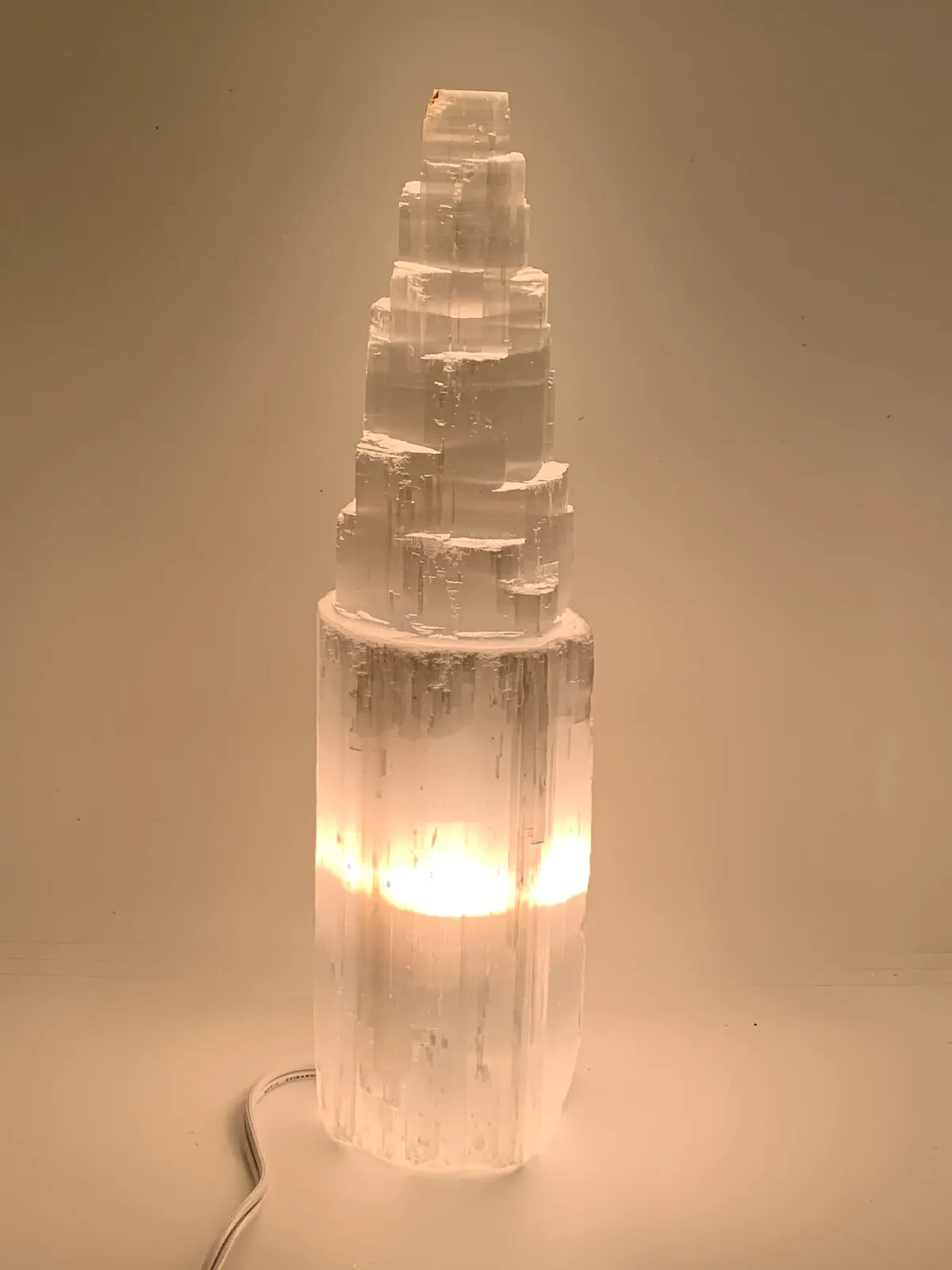 Selenite Skyscraper Lamp, 6″, 8″, 10″, 12″, 16″ Tall Selenite Tower Lamps