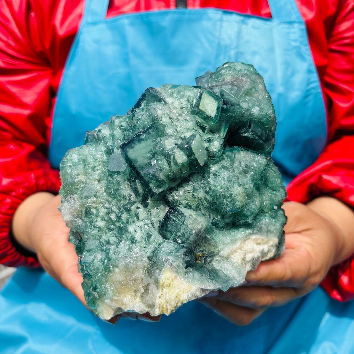 1790G Natural BLUE-green purple Cube Fluorite Mineral Crystal Specimen/China