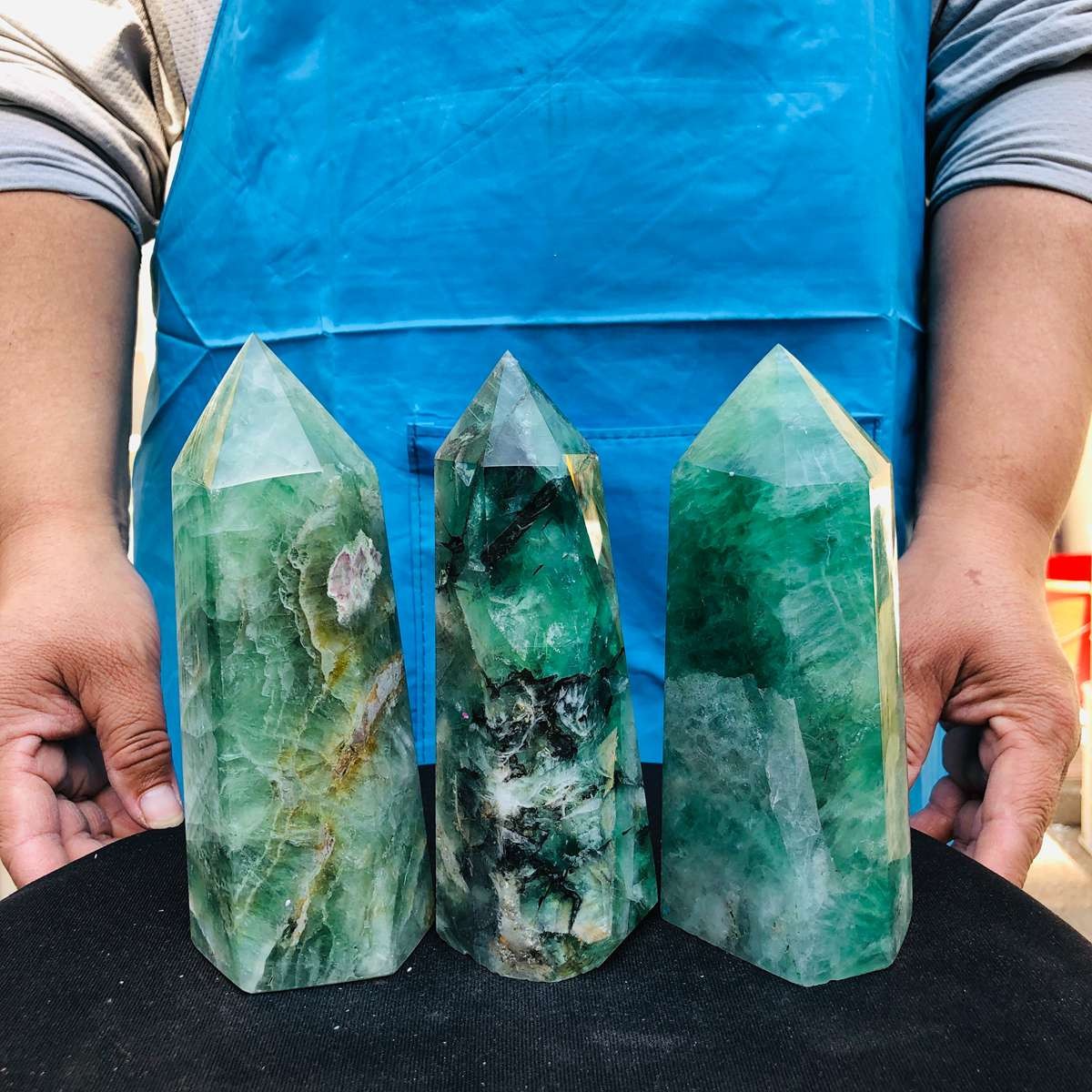 5.25LB 3pc Natural fluorite quartz obelisk crystal tower point healing decor