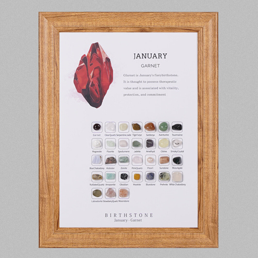 Birthstone 12 Months Birthday Stone Wood Photo Frame Crystal Healing Reiki gifts