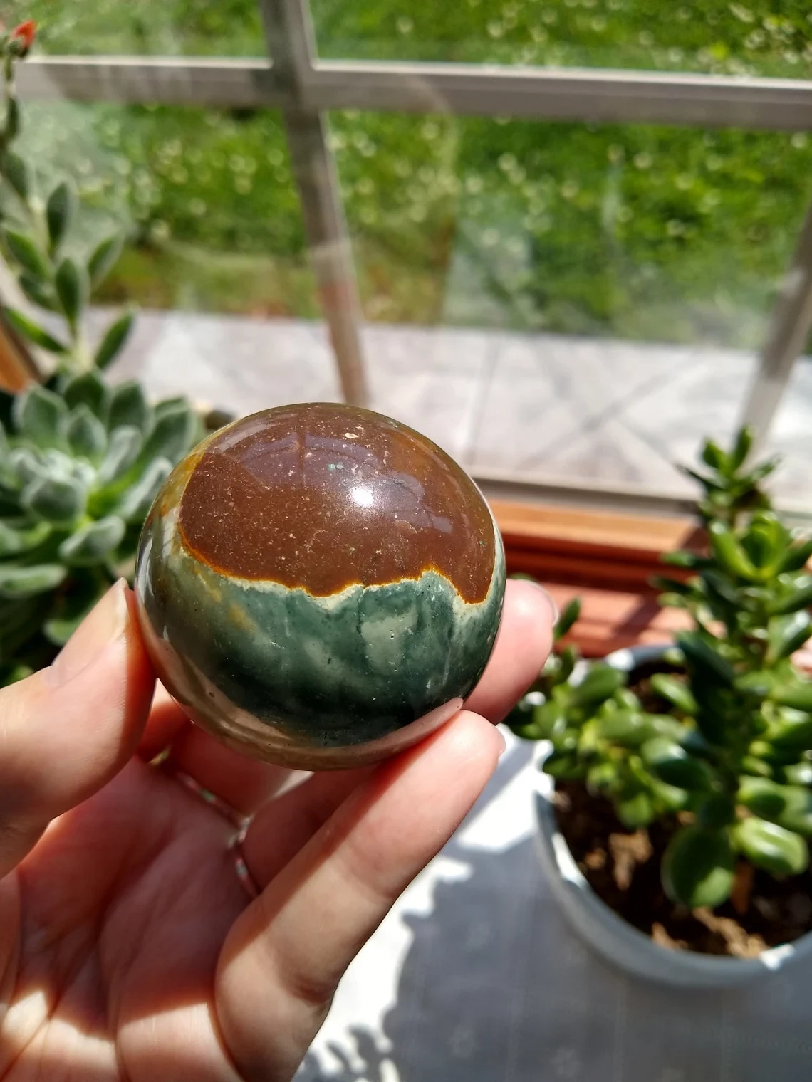 Fancy Jasper Sphere, The Supreme Nurturer Stone, Jasper Gemstone Crystal Heart